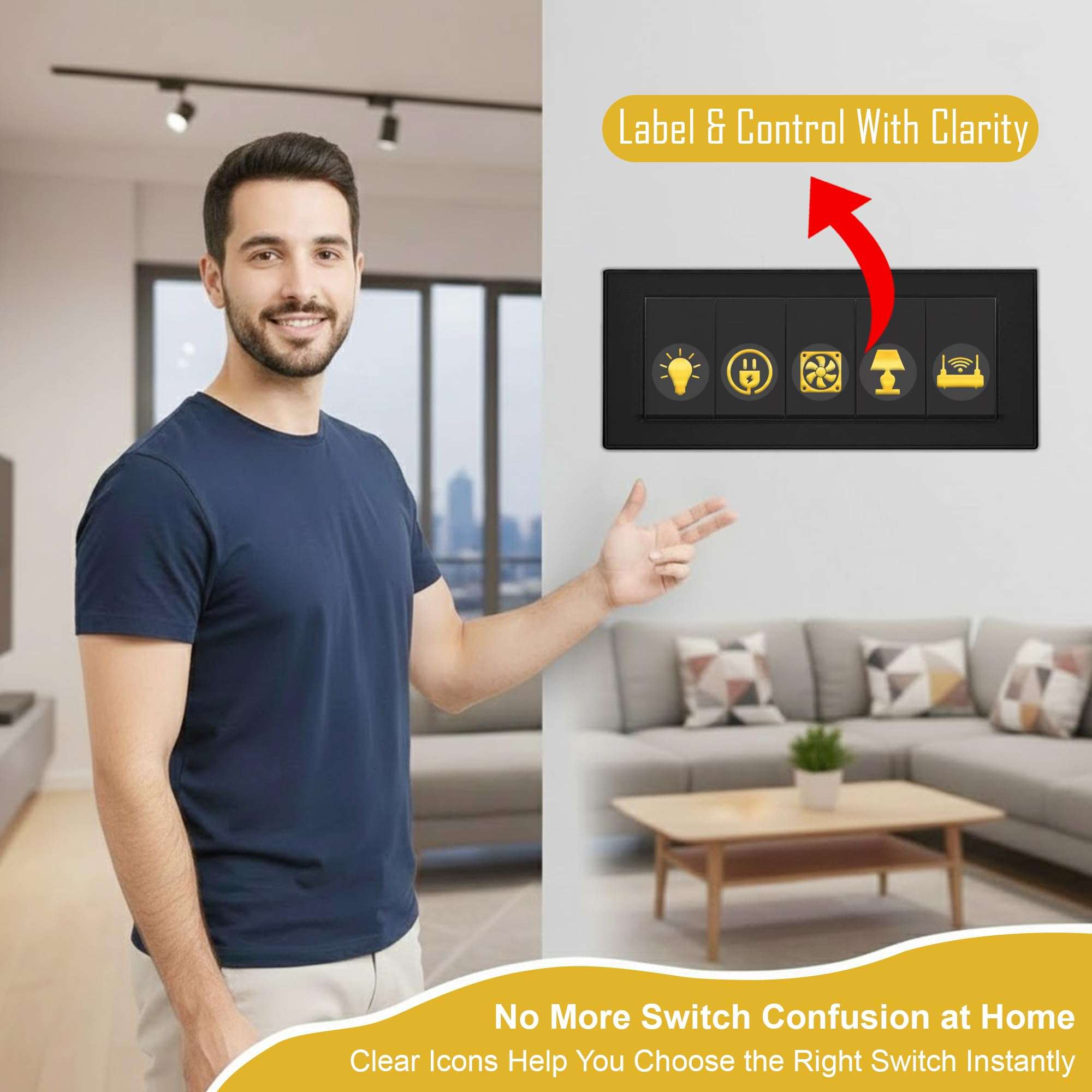 GLUN® Royal Gold 600 Vinyl Switchboard Stickers | 60+ Luxury Embossed Finish Icons for Fan, Light, AC & Home Switch Buttons 5