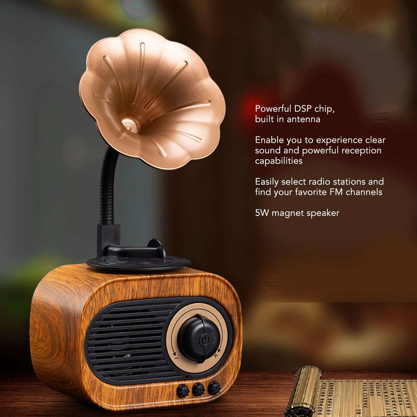 Retro Portable Stereo RadioSpeaker with Rechargeable Battery, Excellent Reception, Impressive Sound Quality for Music Experience 4
