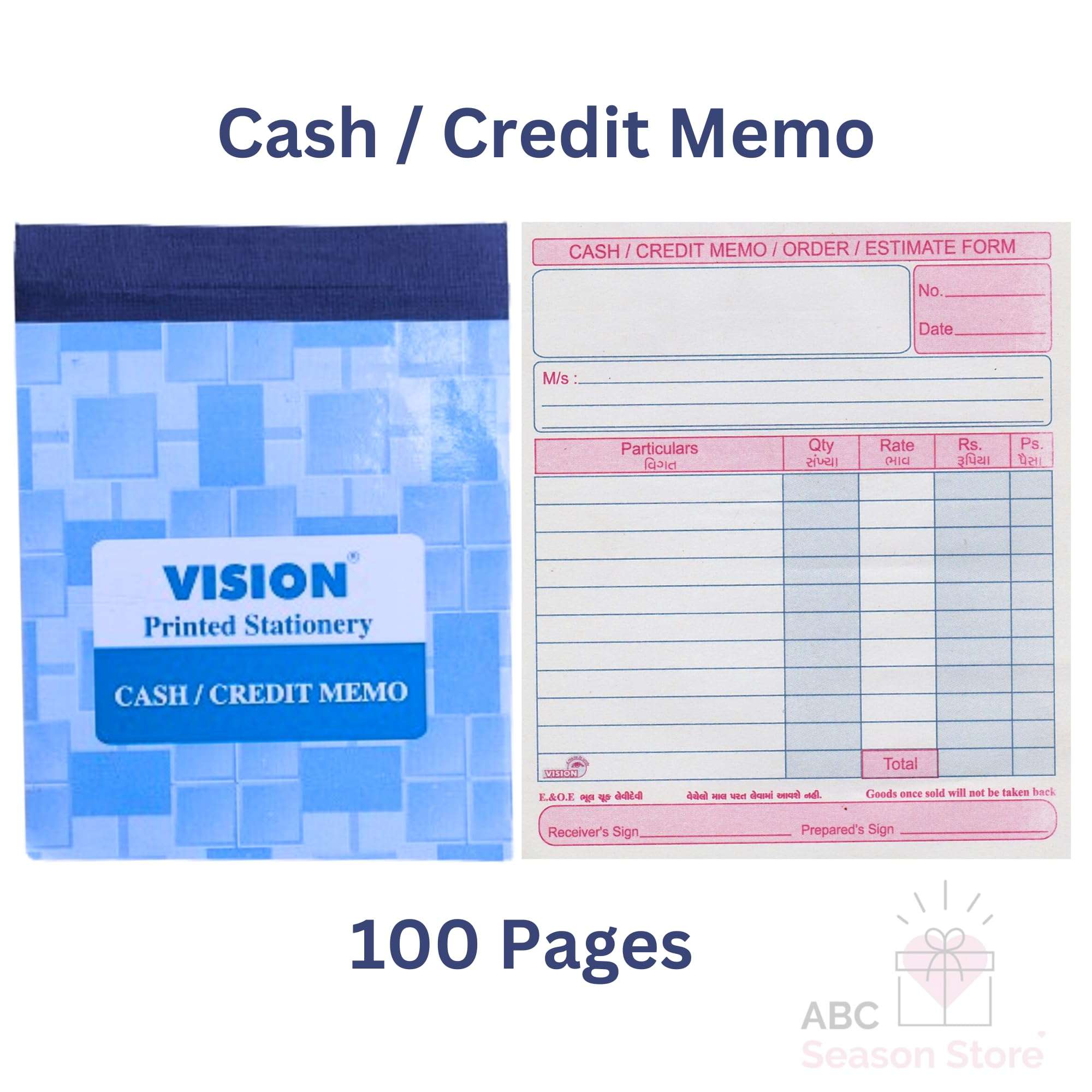 ABC Season Store Cash/Credit Memo Book + 2 Carbon Papers | 100 Pages (Small) 4