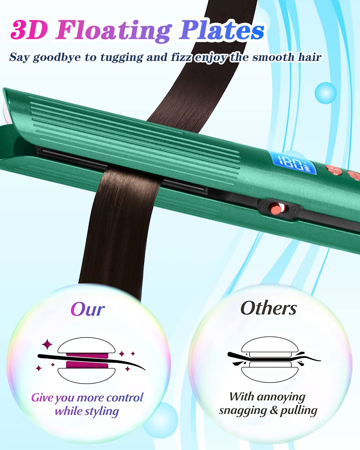 Cordless Hair Straightener, 5000mAh Portable Hair Straightener & Curler 2 in 1 for All Hair Types, 8 Levels Adjustable Temperature USB Rechargeable Non-Slip Ceramic Flat Iron Heats Up Fast for Travel 4
