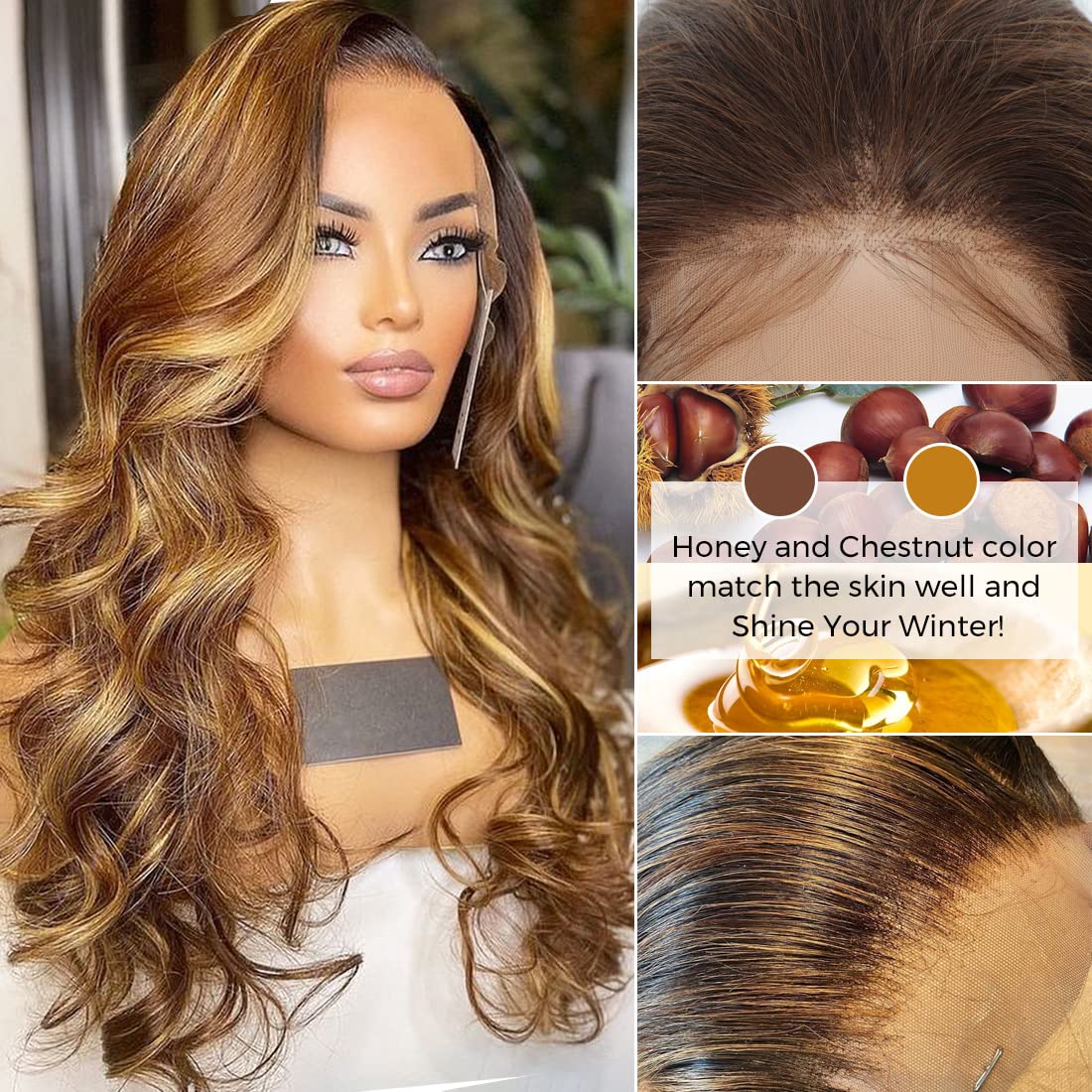 Honey Blonde Ombre Lace Front Wig Human Hair 180% Density 13x4 HD 4/27 Highlight Lace Frontal Wigs Pre Plucked with Baby Hair Bleached Knots Body Wave Lace Front Wigs Human Hair Colored 20 Inch 3