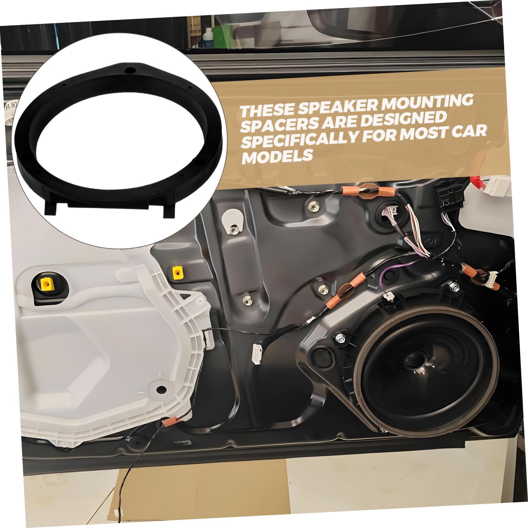 GRIRIW 1 Pair Car Speaker Spacer Adaptor Ring Front Door Speaker Spacer Mounting Bracket Durable Plastic Automotive Audio Spacer for Vehicle Stereo System 2pcs 4