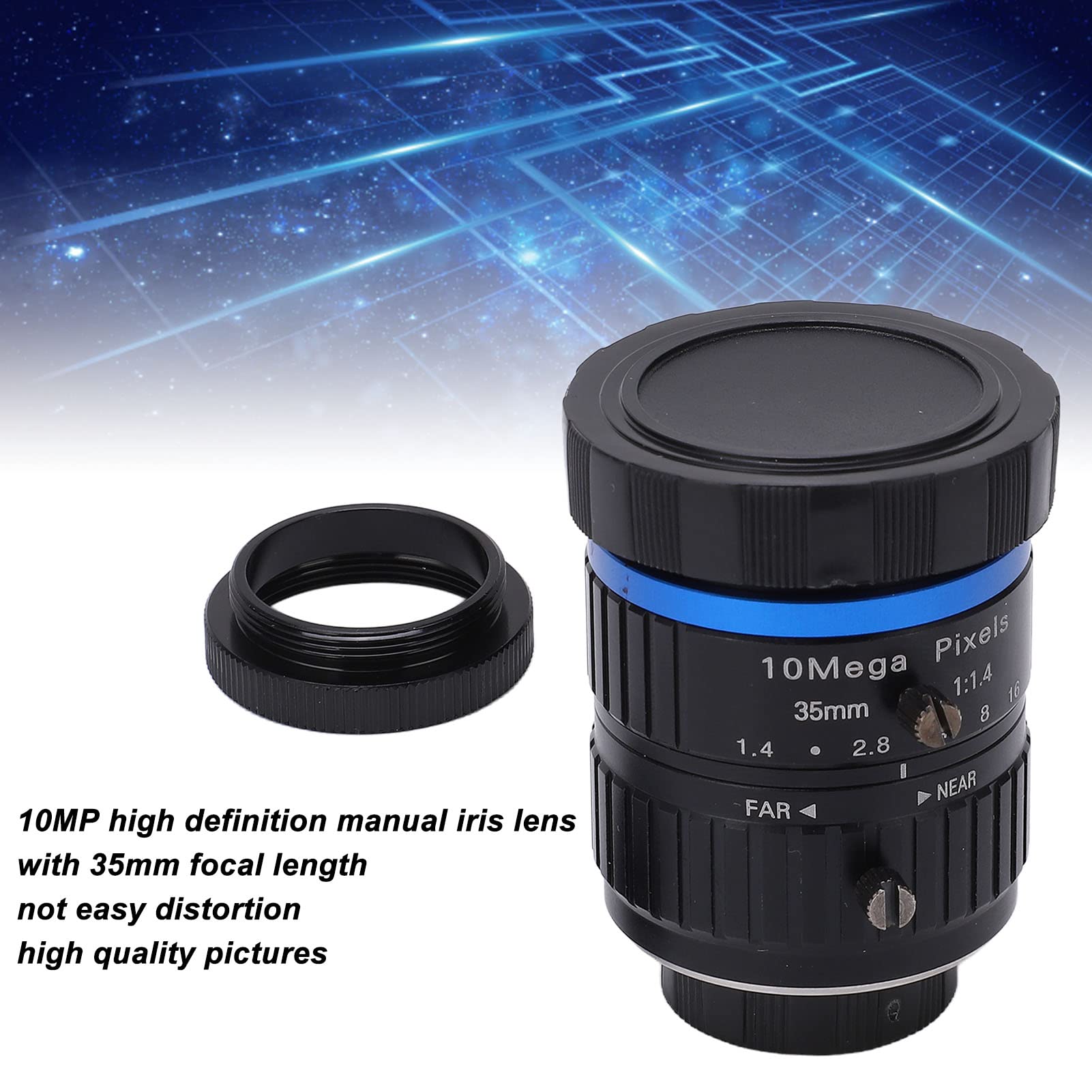 10MP C Mount Lens, 35mm Length, Manual Iris Lens, Not Easy Distortion, Pictures for Industrial Camera, Manual Focus and Adjustable Aperture, Easy Installation 3