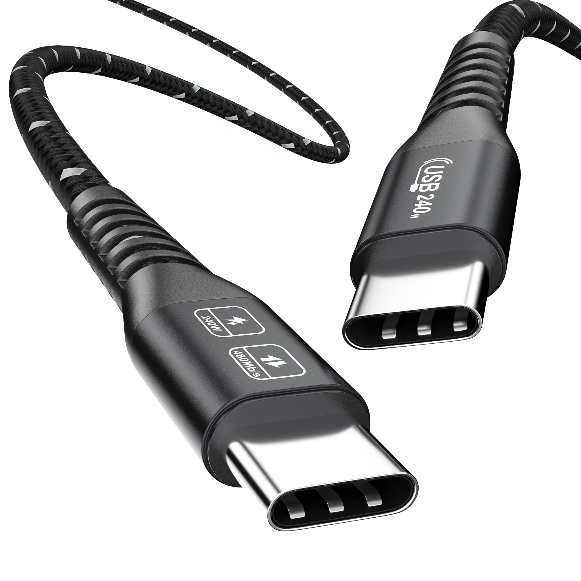 dynattenik 240W USB-C to USB-C Charging Cable, 6ft PD 3.1 Type-C Fast Charger Cord, 48V/5A for Laptop, Tablet, Phone, Switch, Steam Deck - Durable Braided Cable, USB-C Laptop Charger Replacement 1