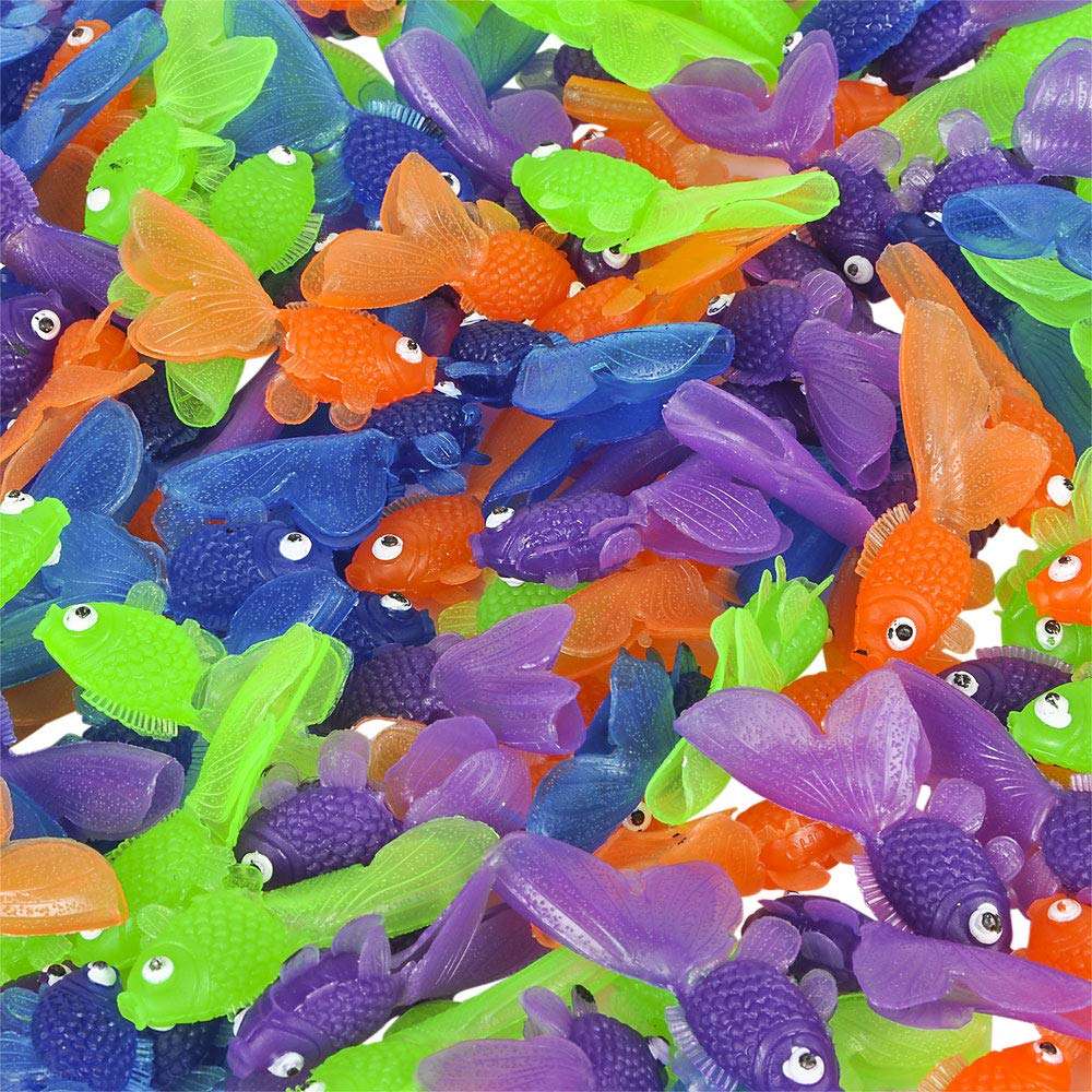 Bedwina Plastic Vinyl Goldfish - 144 Pcs, 2 Inches Long Gold Fish Toys in Assorted Colors for Party Favors for Kids, Decorations, Crafts, Games and Birthday Party Supplies 4