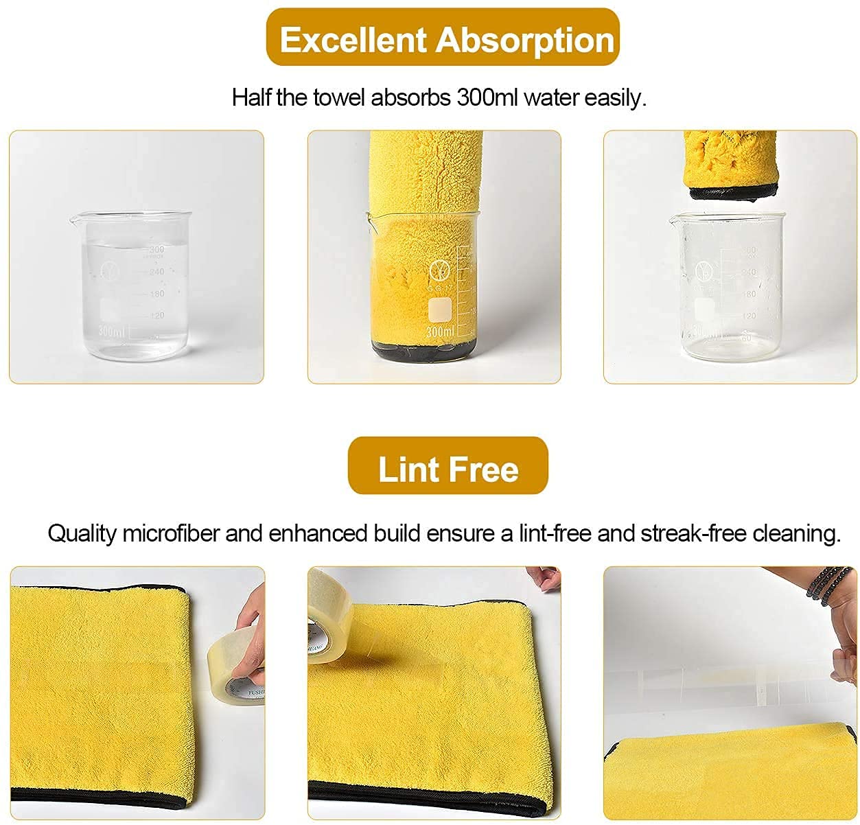 krisskross Microfiber Cleaning Cloth 800 GSM for Car & Motorbike- Pack of 3 (30 x 30 cm) for Home & Kitchen, Mobile, Laptop- Lint Free Dual Layer Ultra-Thick Super Absorbent Towel- Grey+Yellow 4