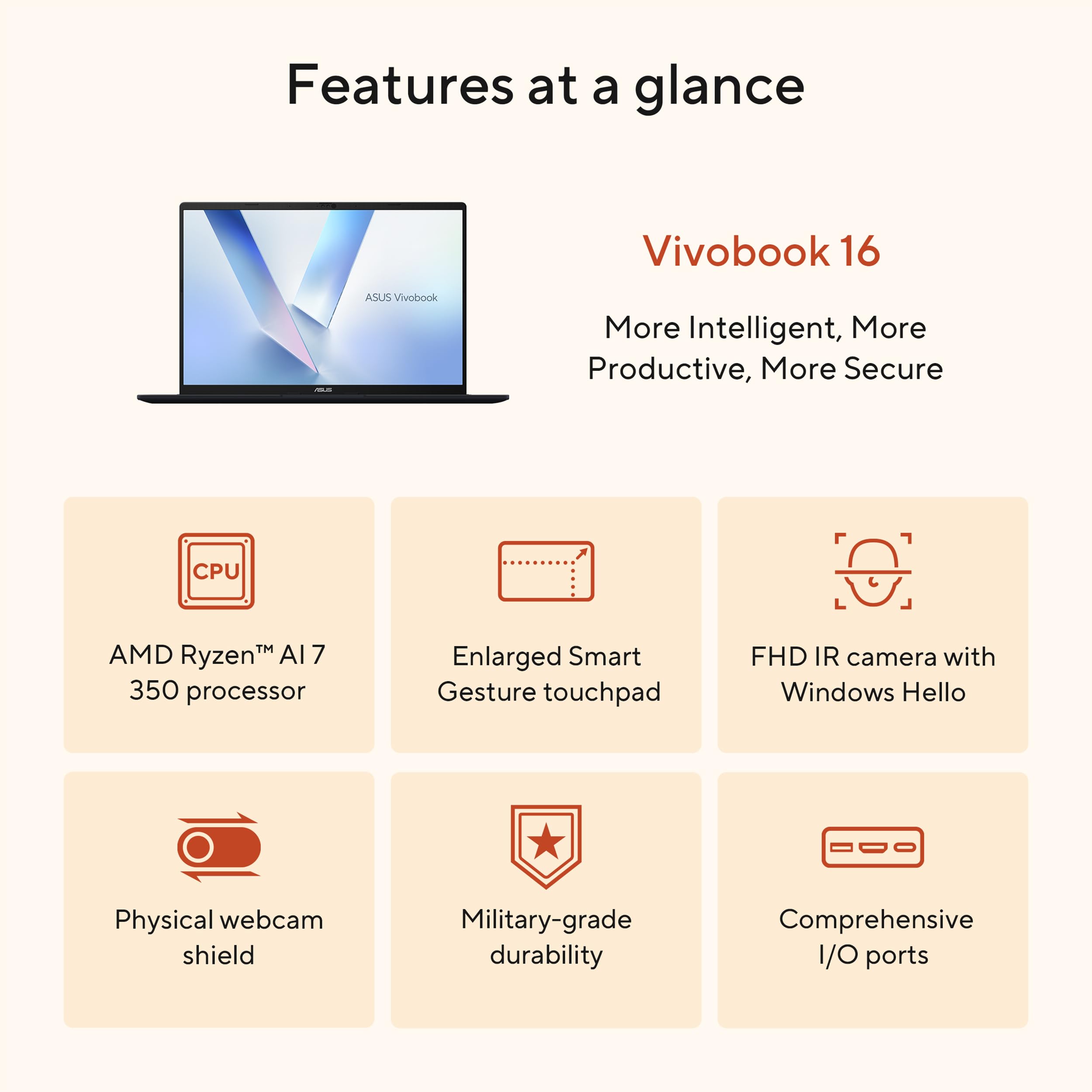 ASUS Vivobook 16 Copilot+ PC 16.0" IPS WUXGA Display (AMD Ryzen AI 7 350, 32GB DDR5, 8TB SSD, AMD Radeon 860M, Backlit KB, WiFi 6, Webcam, Bluetooth 5.4, Win 11 Home) w/DKZ Hub - M1607KA 5