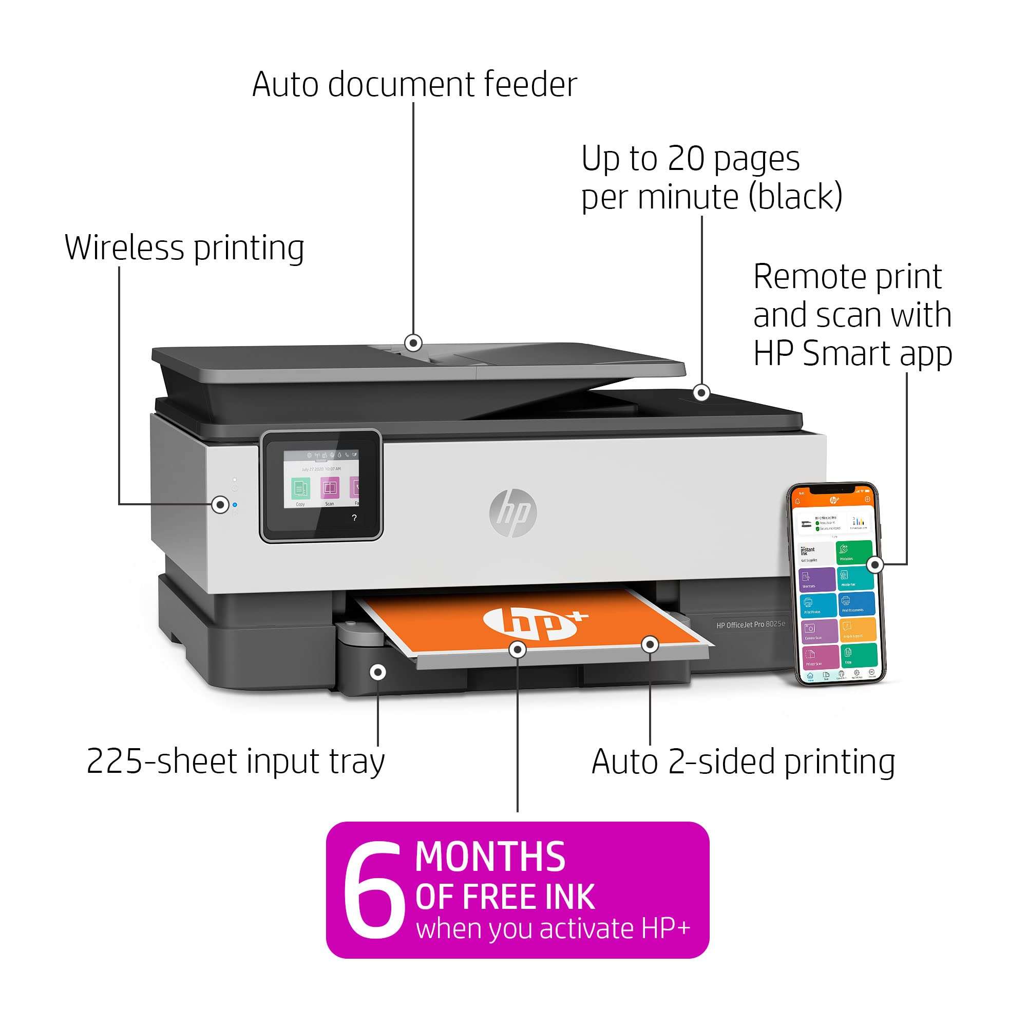 HP OfficeJet Pro 8025e Wireless Color All-in-One Printer with bonus 6 free months Instant Ink with HP+ (1K7K3A), Gray 2