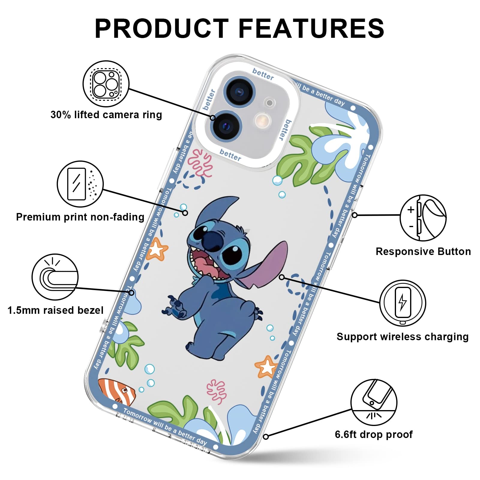 [2 Pack] Case for Apple iPhone 12 Mini Case, Cute Cartoon Print Aesthetic Phone Cases Girly for Girls Kids Women Clear Transparent Soft TPU Protective Cover for iPhone 12 Mini 5.4" 5