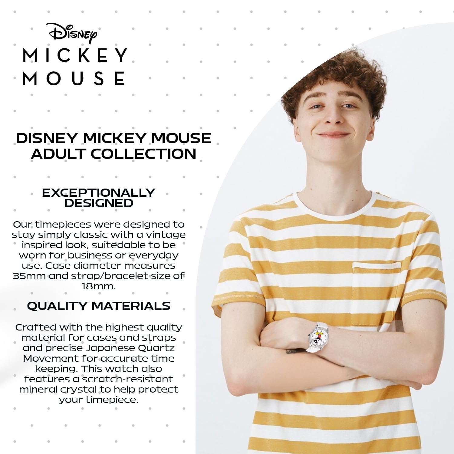 Disney Mickey Watch - Watch for Men - Mickey Mouse Watches for Men - Toys - 90s Mouse - Vintage - 's Articulating Hands - Silver Case - White Leather Strap 5