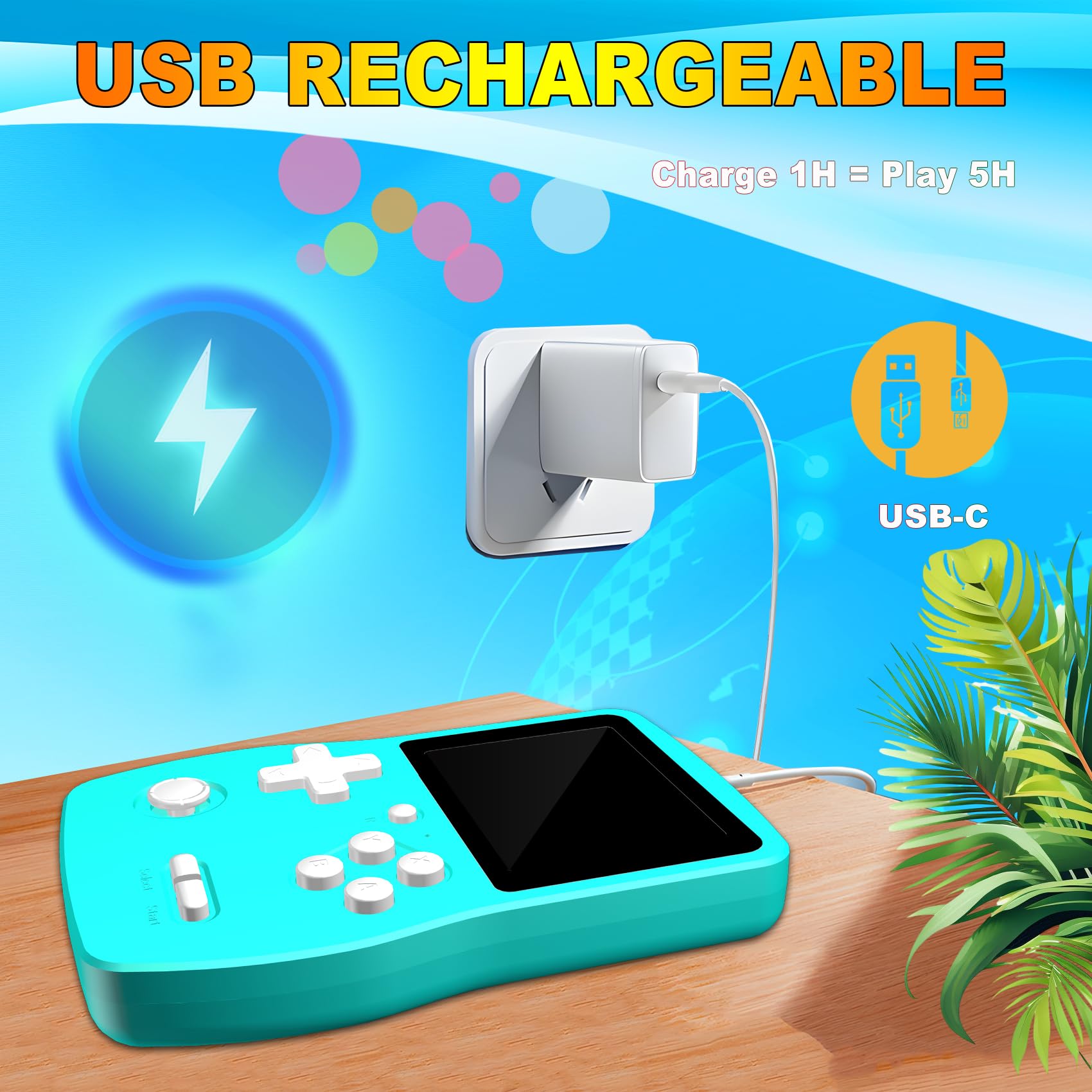 CULAGEiMI 32 Bit Handheld Games for Kids,3.0'' IPS HD Screen and Built in 139 Video Games,Rechargeable Portable Electronic Gaming Player Toys for Ages 4-14,Boys Girls Xmas Birthday Gift (Cyan) 6