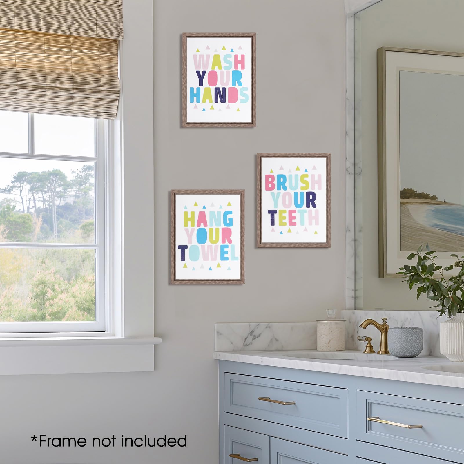HJZHII 4 Pcs Funny Kids Colorful Bathroom Quote, Kids Bathroom Decor Poster Picture Colorful Bathrooms Wall Art Poster Prints Unframed Funny Walls Decor Pictures for Lavatory Toilet Restroom Nursery Washroom 8x10 inches 4