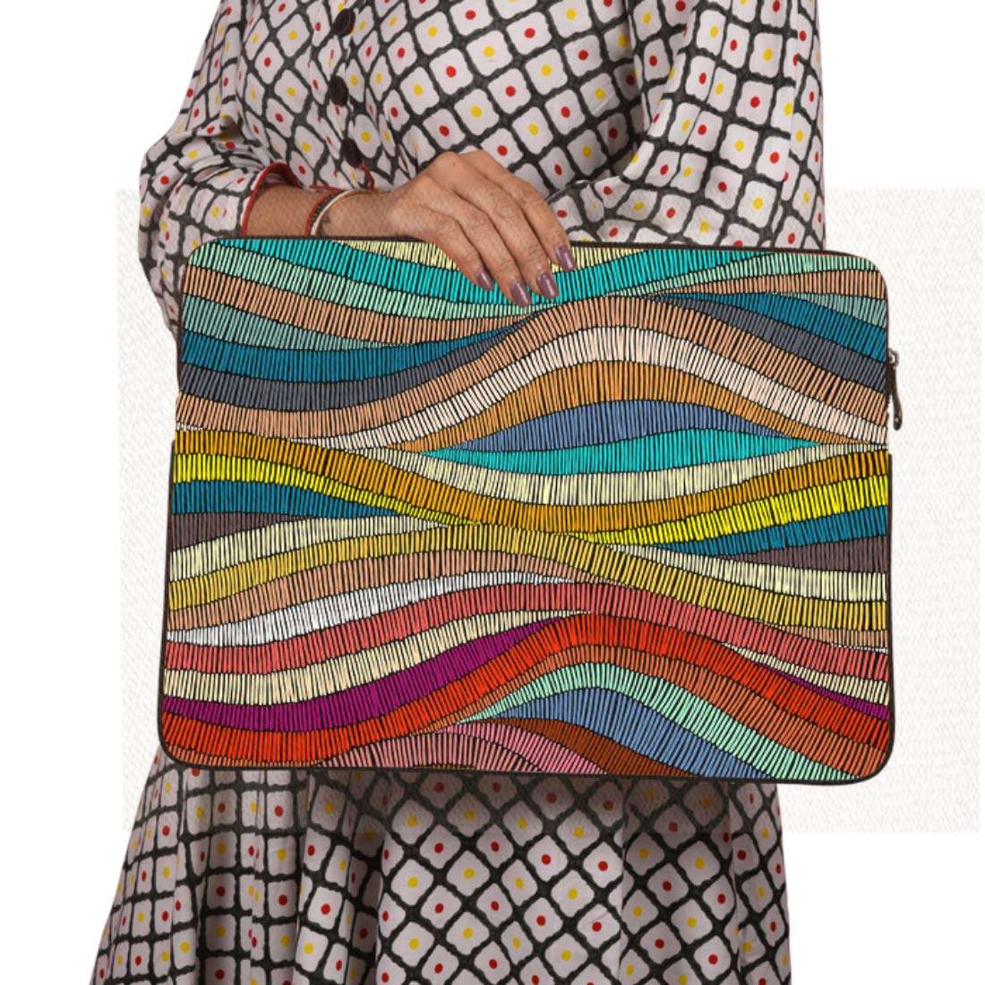 MAUJ Multicolor Wave Design Canvas Laptop Sleeve for 13.3 4