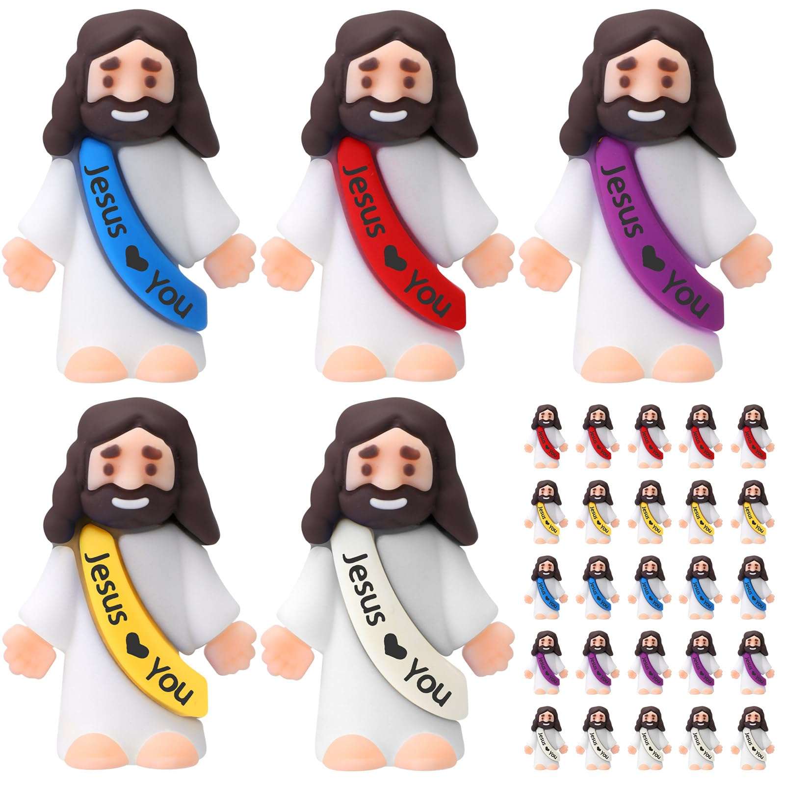 Bememo 25 Pcs Mini Jesus Figures Easter Jesus Loves You Little Jesus Figures to Hide and Seek Jesus Toys Sunday School Religious Party Favors Gift for Easter Egg Stuffers, Multicolor 1