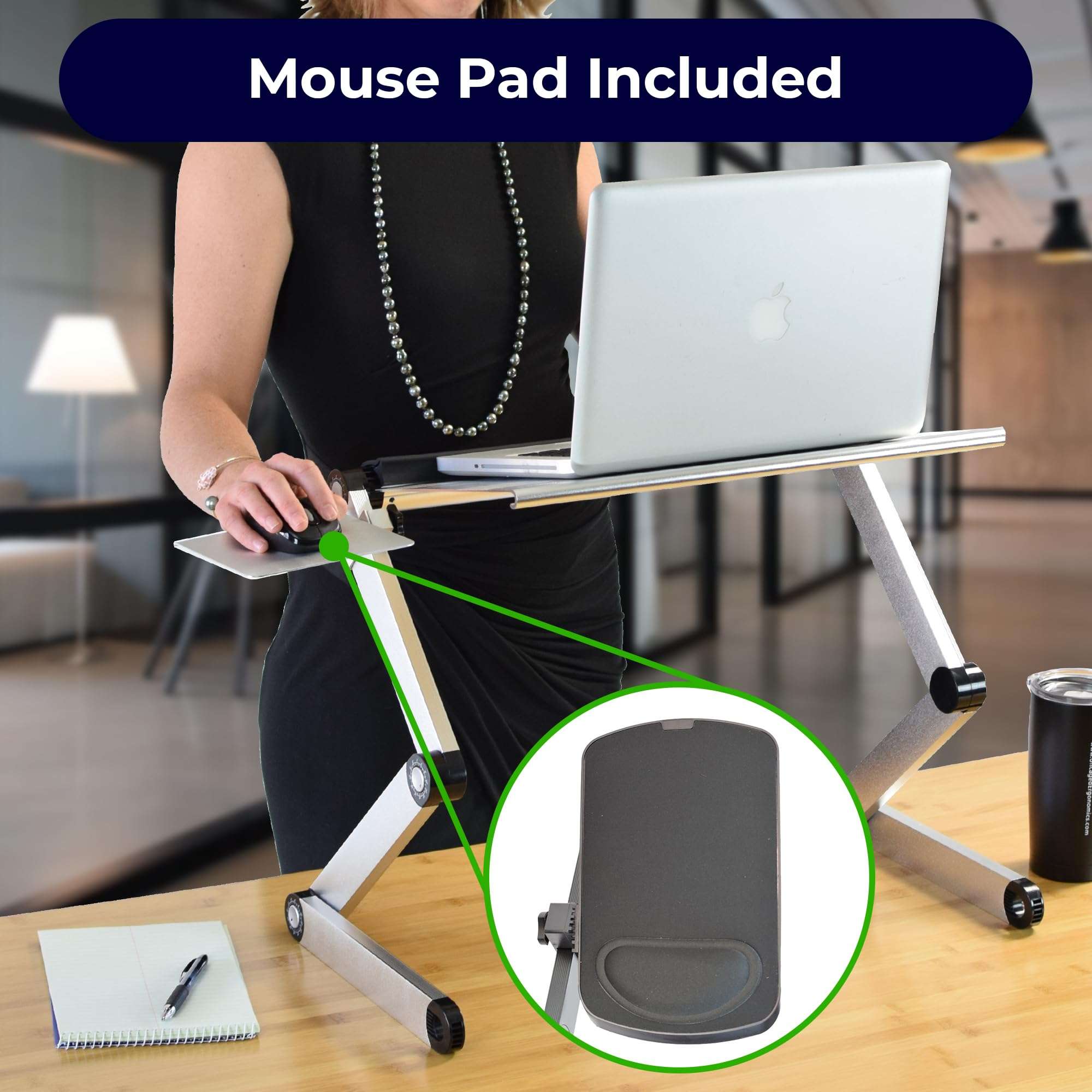 WorkEZ Cooling Adjustable Laptop Stand for Desk w/Fan USB Ports Mouse Pad Ergonomic Foldable Laptop Stand Riser Portable Computer Holder, Silver 5