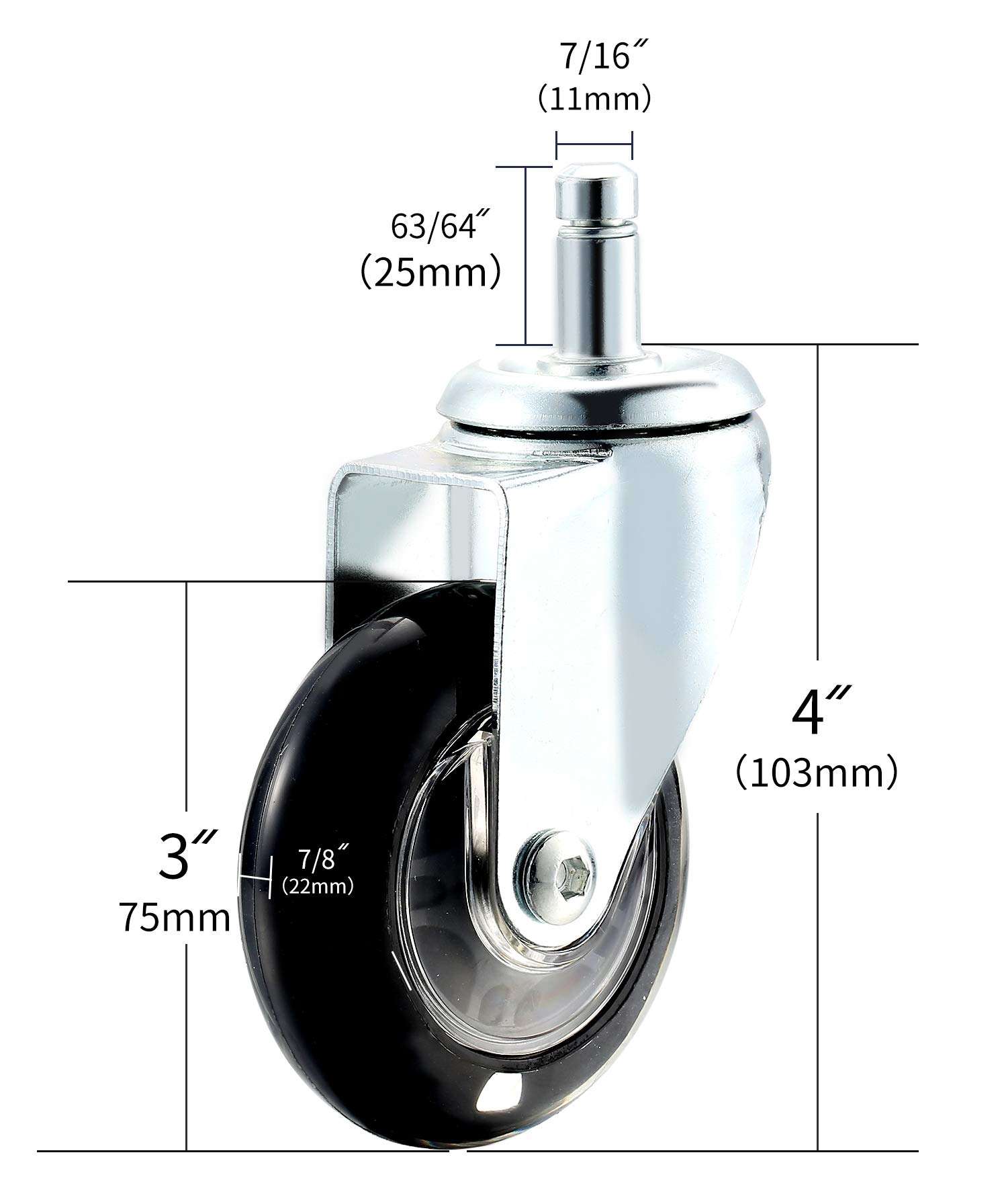 Salon Trolley Cart Chair Caster Wheels (Set of 4), Hair-Free Rolling Casters for Stool Chair, Hair Stylist Color Table Tray, Spa Beauty Furniture Equipment 4