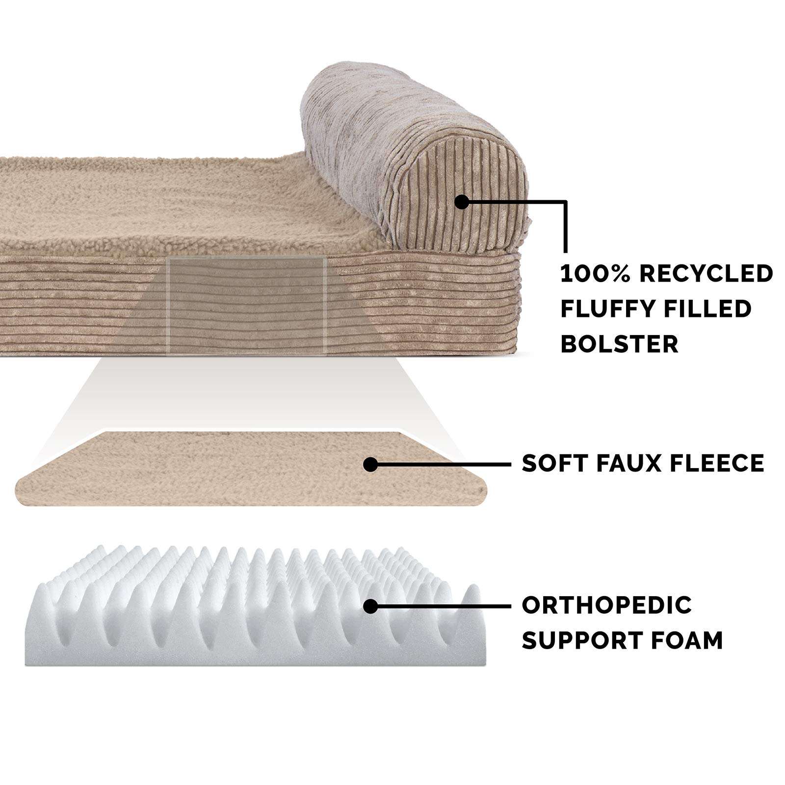 Furhaven Pet 43405063 Large Faux Fleece & Corduroy Chaise Lounge Orthopedic Sofa Pet Bed, Sandstone 3