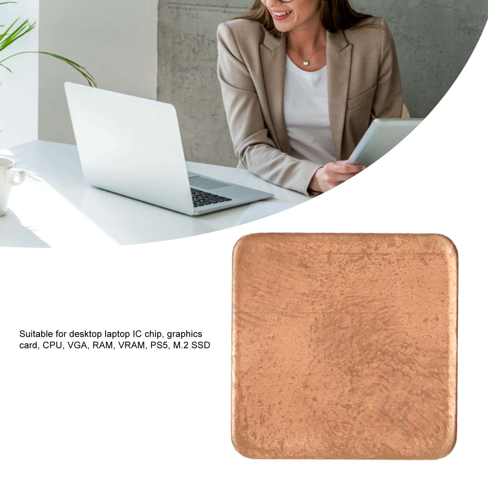 Dilwe 100Pcs Laptop GPU CPU Thermal Heatsink Copper Pad Shim, Copper Pad Shims Thermal Kit, Pure Copper Heatsink Plate Cooler for PC Laptop IC Chips CPU VGA M.2 SSD(15x15x1.8mm) 3