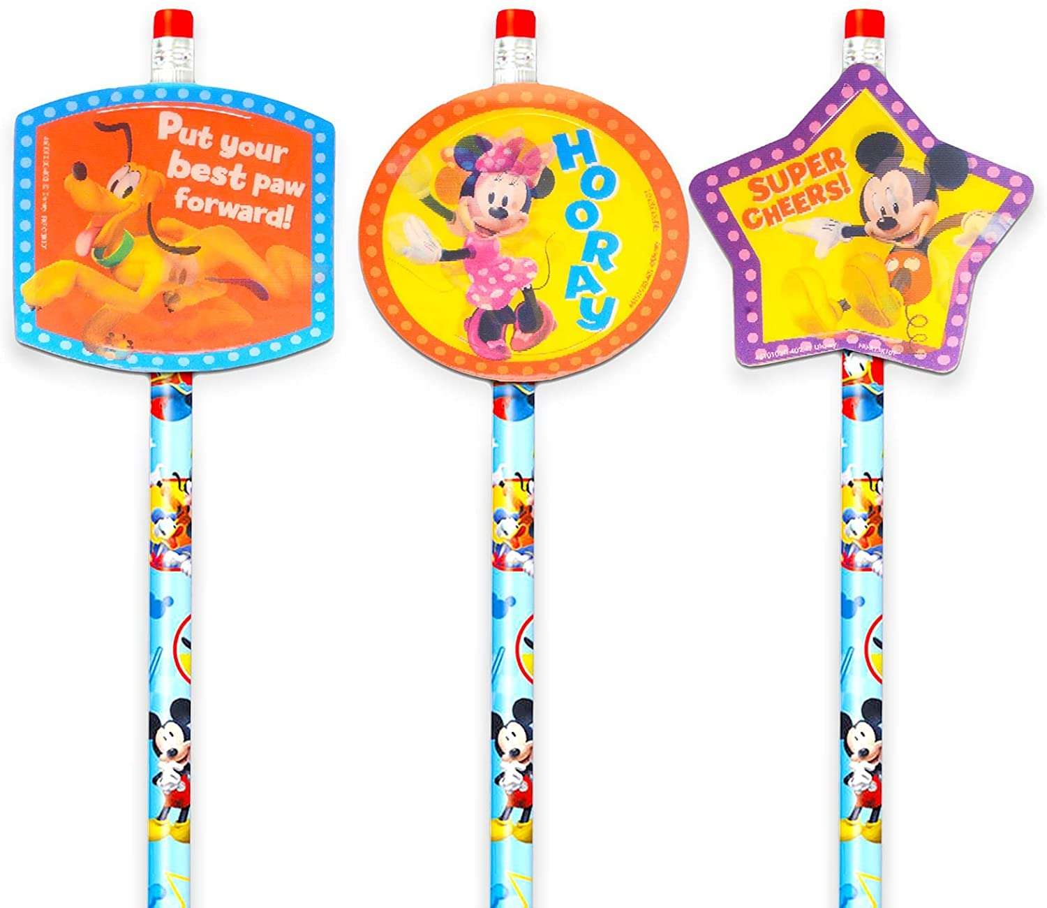 Disney Mickey Mouse Pen Set ~ Bundle Includes Three Mickey Ballpoint Pens, Pencil Toppers, and Stickers (Mickey Mouse Office Supplies) 3