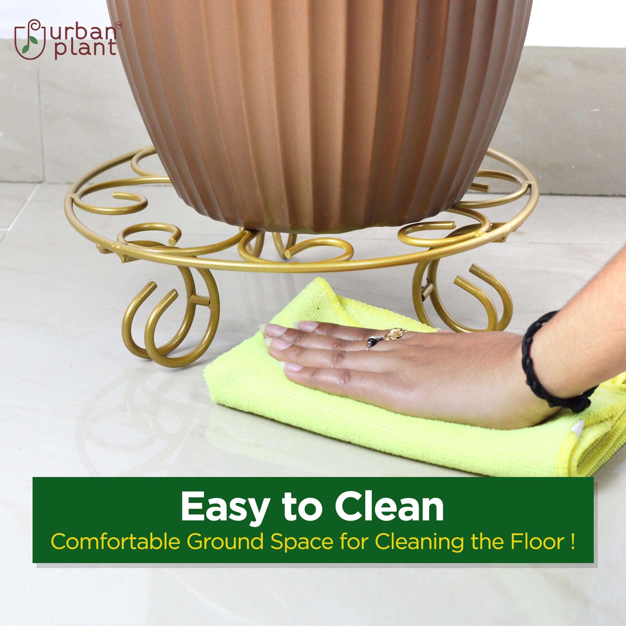 Urban Plant Jardiniere Gold Metal Stand for Balcony and Garden, Durable Decorative Planter Holder for Indoor and Outdoor Use (Pack of 2) 5