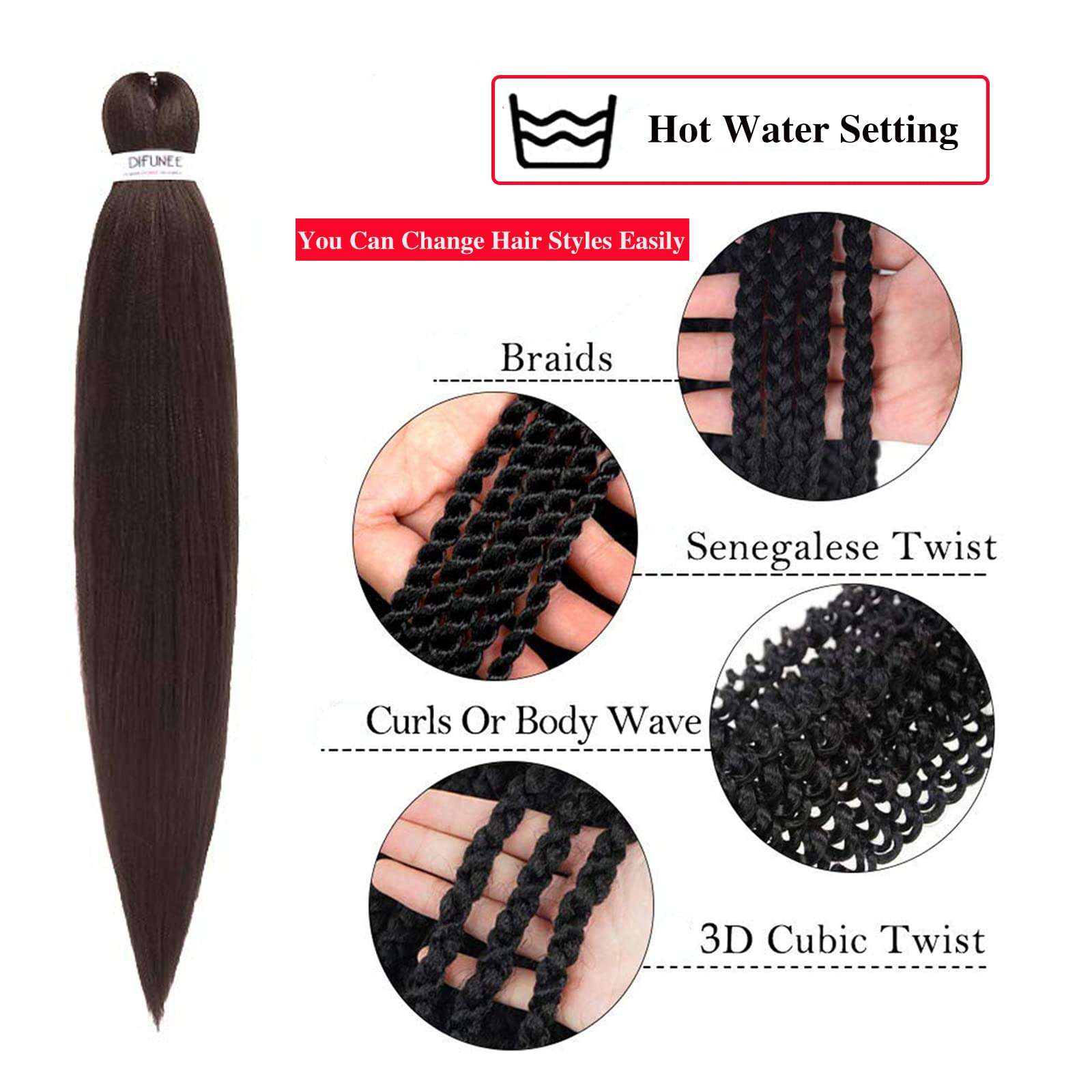 Difunee 20, 4: Pre-Stretched Professional Braiding Perm Yaki Hair 20"-8Packs/Lot Low Temperature Synthetic Fiber Crochet Braids Crochet Hair Braiding Hair Extension Twist Braid (#4} 4