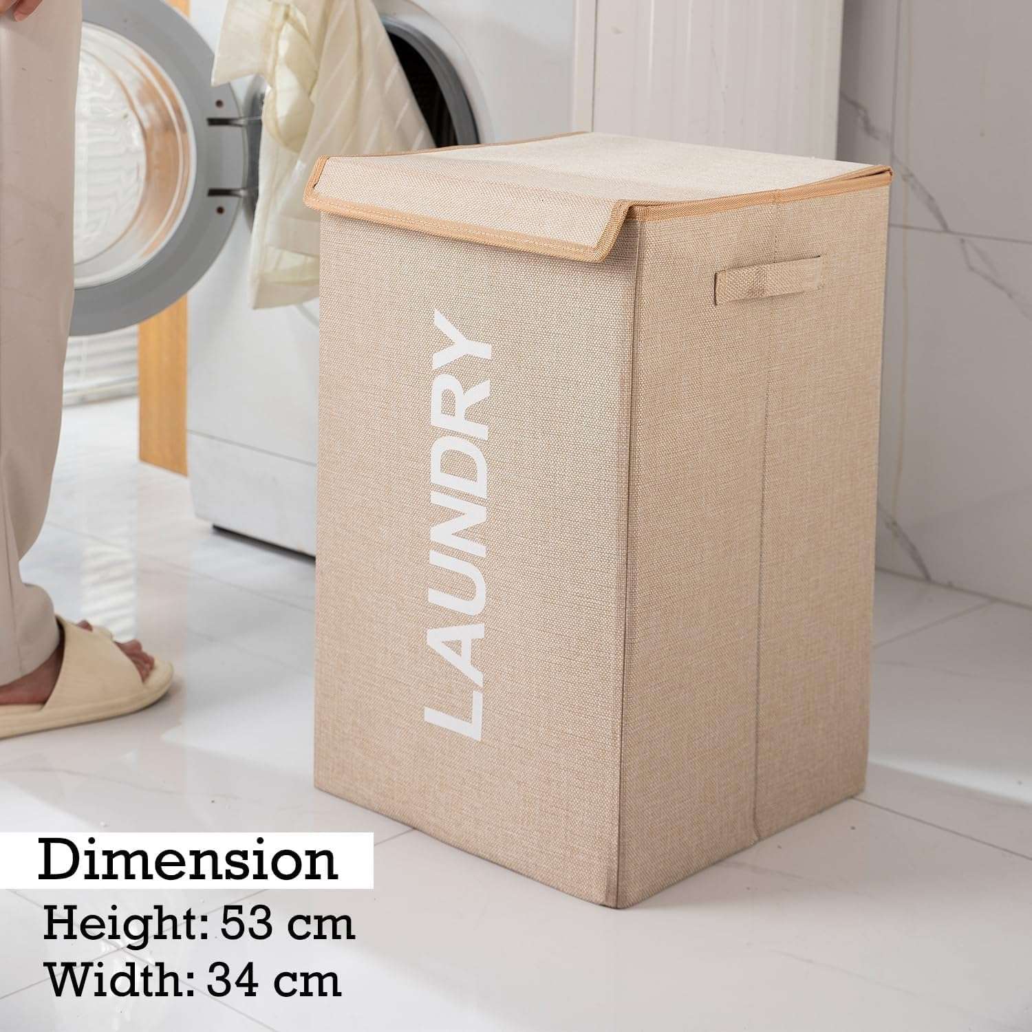 ZOVIRA 75L Laundry Basket for Clothes Non Woven Laundry Bin Laundry Bags for Clothes Freestanding Clothes Storage Organizer for Bedroom Basket for Clothes Cloth Bin Bag (Beige) 5