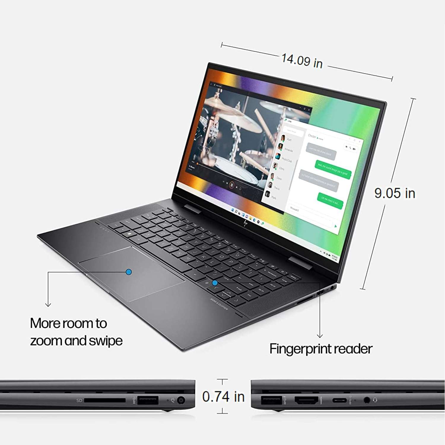HP Envy X360 2-in-1 Laptop, 15.6" IPS Touchscreen, AMD Ryzen 7 5700U Processor, Backlit Keyboard, Fingerprint Reader, Wi-Fi 6, Audio by Bang & Olufsen, Windows 11 (16GB RAM | 1TB PCIe SSD) 4