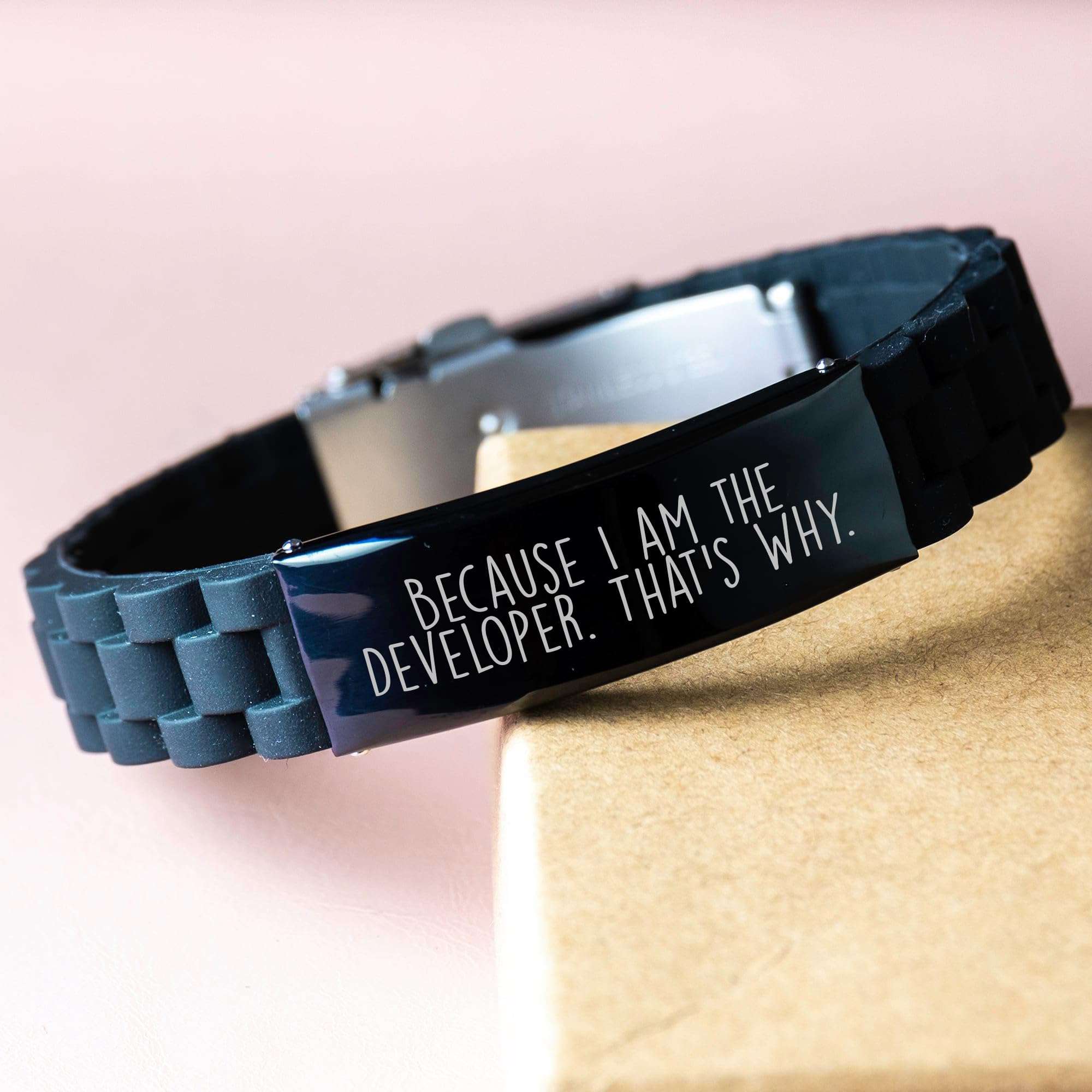 Funny Developer Gifts for Christmas - Glide lock Clasp Bracelet - Because I Am The Developer. That's Why. for Men, Women, Coworkers, Friends 4