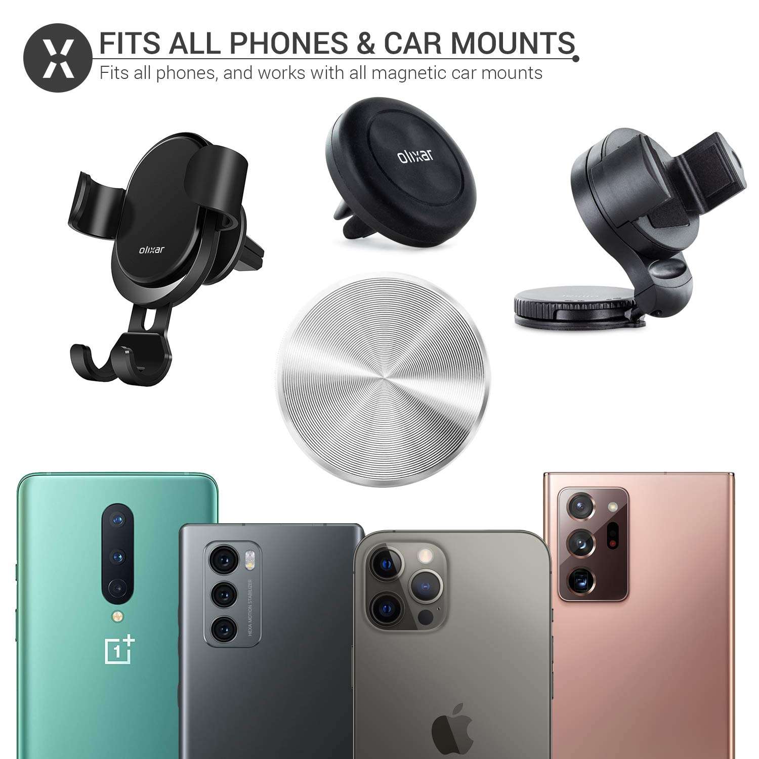 Olixar Phone Magnet Sticker, Phone Case Magnet - Put in Phone Case and Use with Car Phone Holder - Thin Magnets Stickers Mount Magnetic Plate - Black, Silver, Rose Gold & Gold - Universal - 4 Pack 6