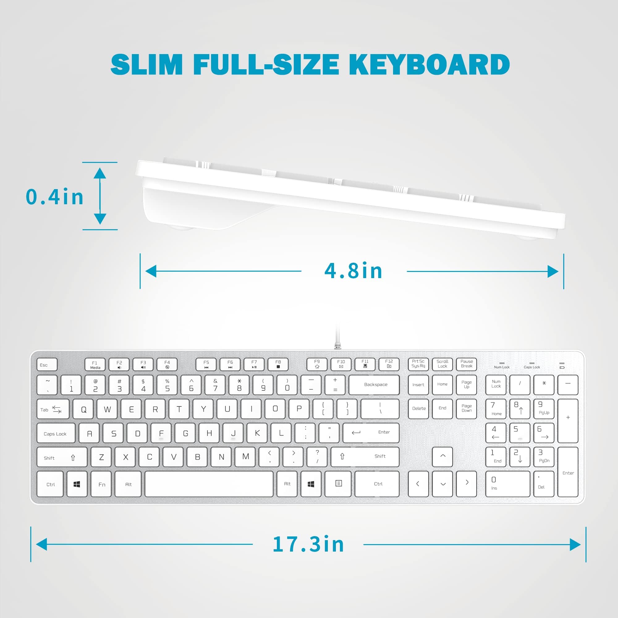 B.FRIENDIT Wired USB Keyboard, Comfortable Quiet Chocolate Keys, Durable Ultra-Slim Wired Computer Keyboard(QWERTY) for PC, Windows 11/10/8/7/XP/Vista KB1430 - Silver 4