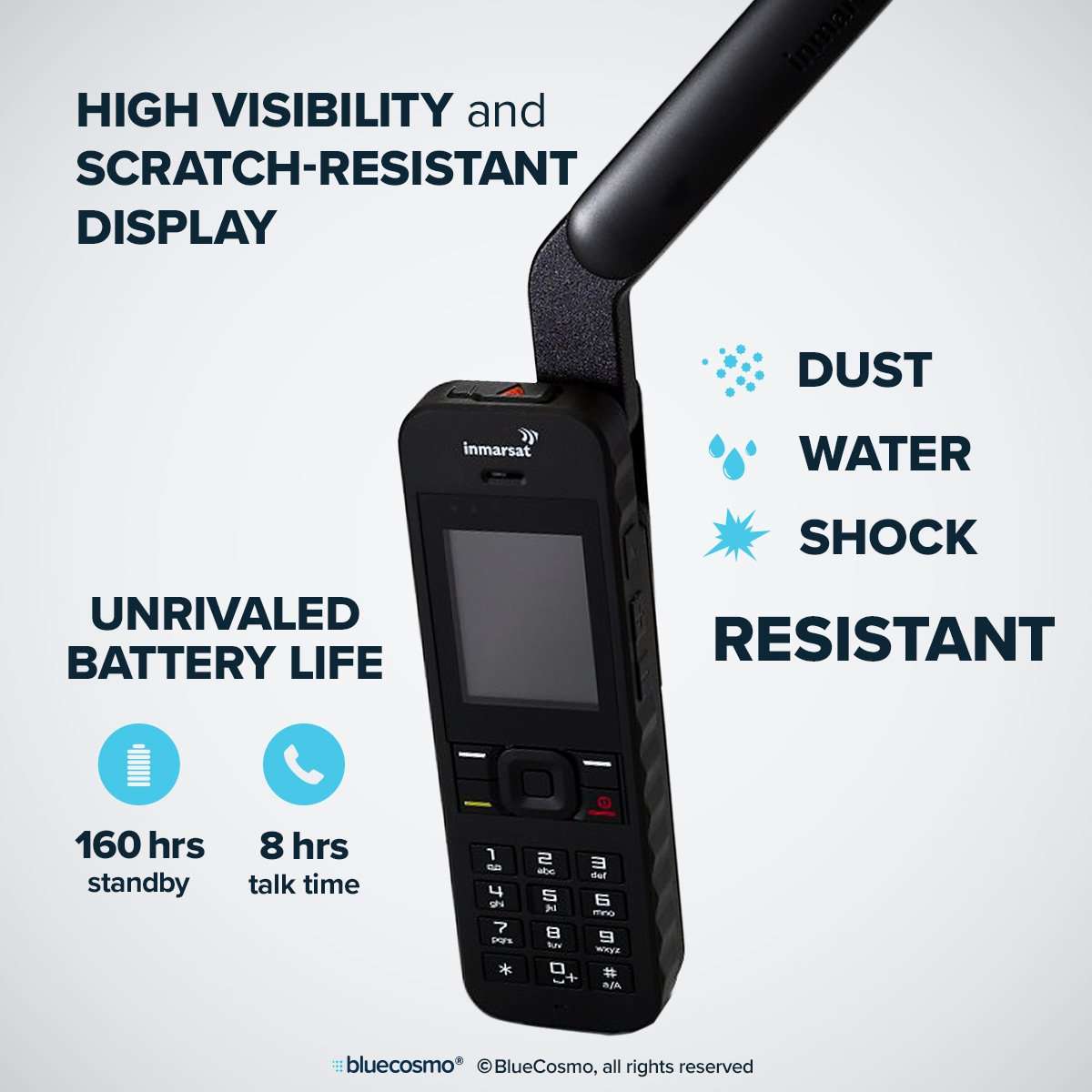 BlueCosmo Inmarsat IsatPhone 2.1 Satellite Phone Kit (SIM Included), unlocked - Global Coverage - Voice, SMS, GPS Tracking, Emergency SOS - Prepaid and Monthly Service Plan Options 3
