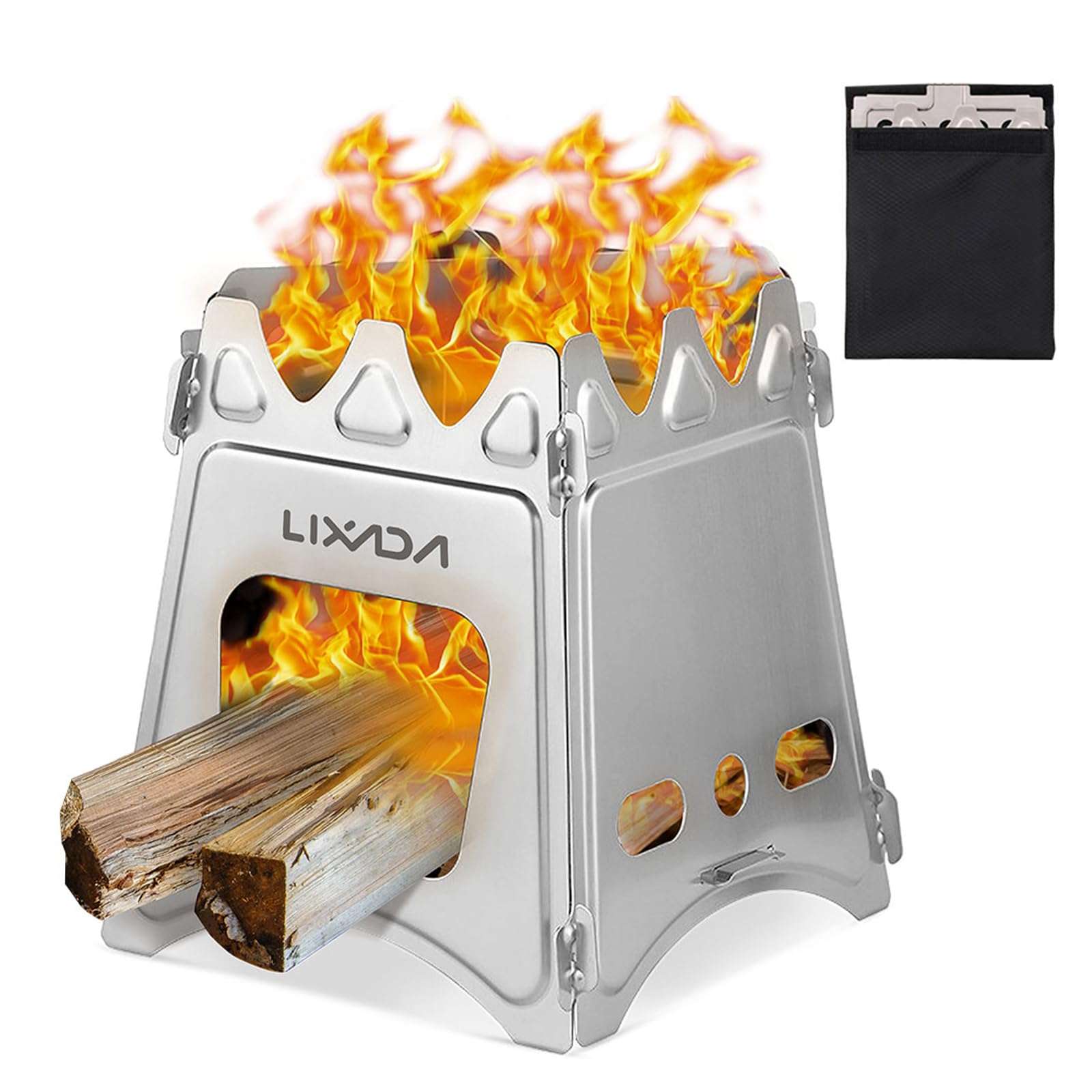 Lixada Camping Wood Stove Folding Lightweight Stainless Steel Wood Burning Stoves Portable Backpacking Stove for Outdoor Camping Hiking Backpacking Picnic Hunting BBQ 1