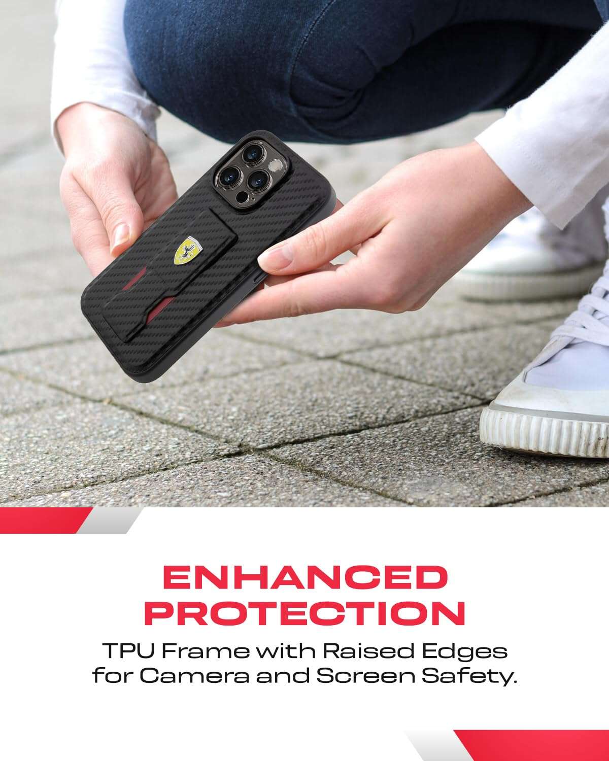 CG MOBILE FERRARI iPhone 15 Pro Case [Official Licensed] Grip Stand Case with Hot Stamp PU | Protective Case/Cover Designed for iPhone 15 Pro (6.1-Inch) 2023 - Black 6