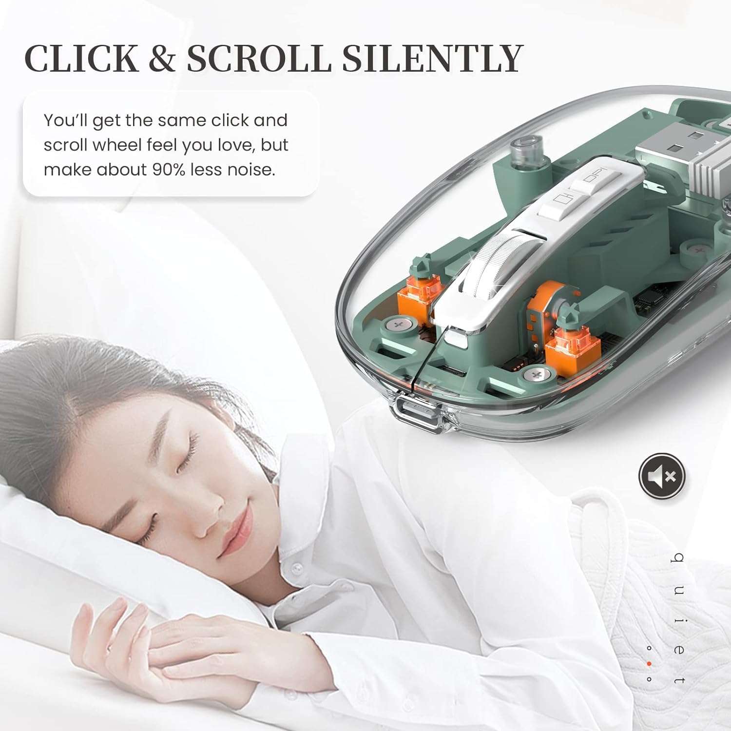 MICROWARE Wireless Transparent Mouse for Computer,Bluetooth Mouse Rechargeale,Power Display,DPI,Shortcut, Bluetooth5.1 + 2.4GHz 2in1 Receiver(USB)-Compatible with Laptop/Mac/iPad/Chromebook 6