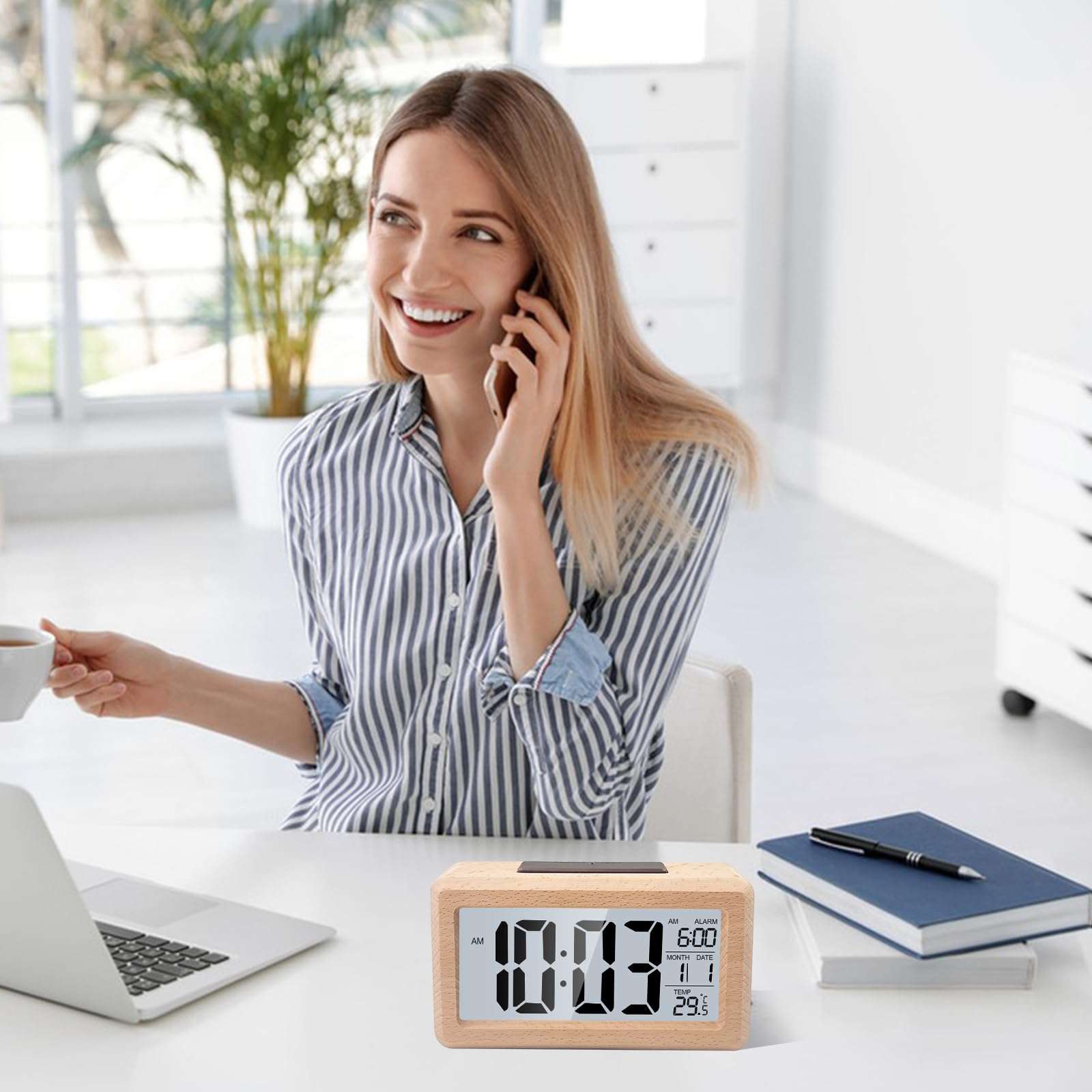 Kadio Digital Bedside Alarm Clock, Table Clock with LCD Display, Alarm Clocks with Temperature Date Snooze, Desk Clock for Home, Bedroom, Kitchen, Office, Battery Powered(Wooden Color) 6