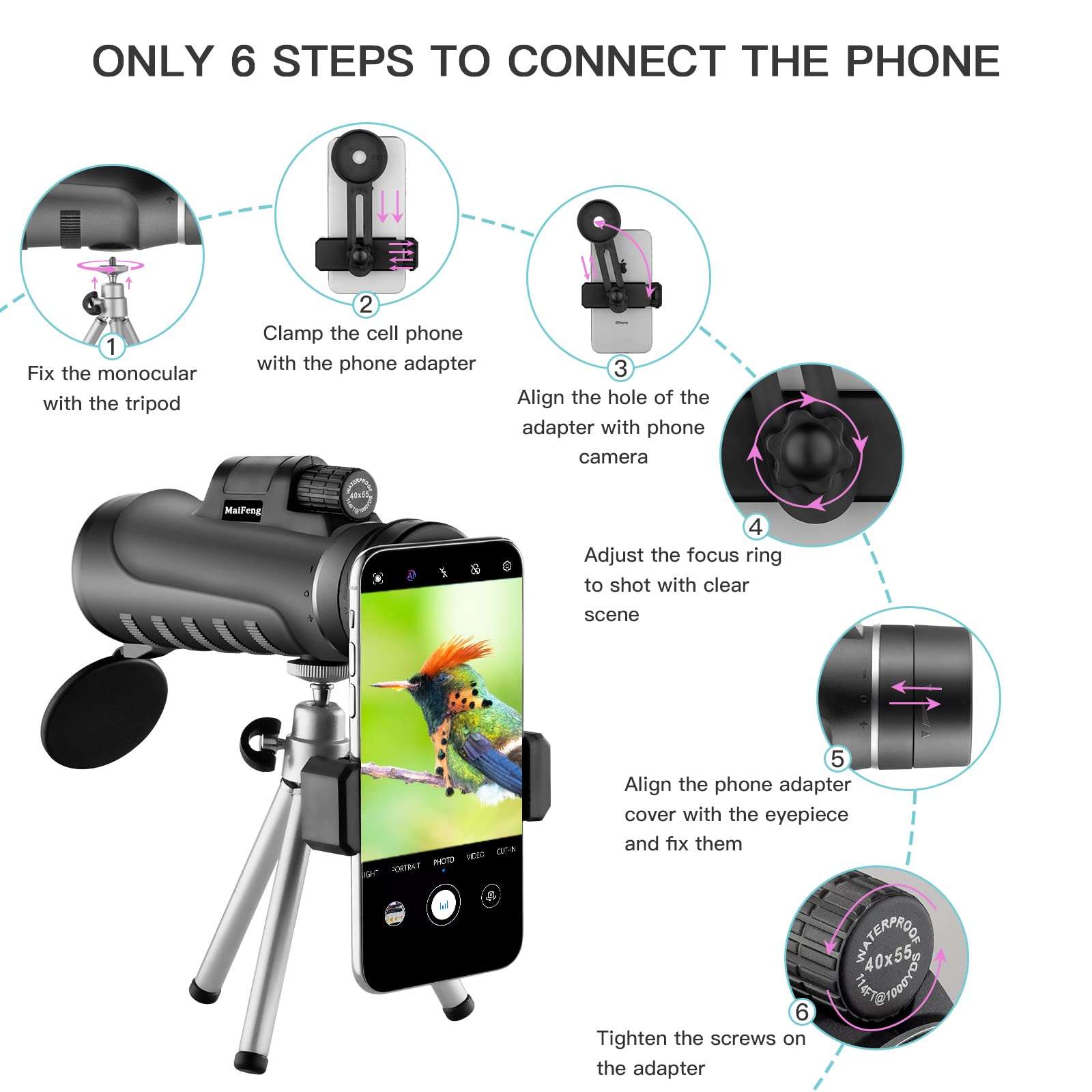 Monocular Telescope, 44x50 High Powered Monoculars for Adults Kids, Monocular Telescope for Smartphone, Monocular for Bird Watching Hunting Hiking Concert Travelling 4