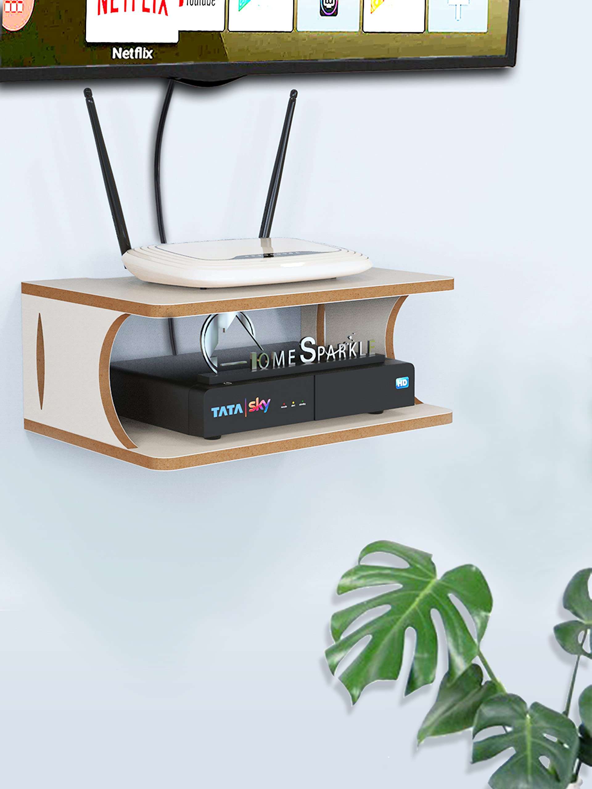 Home Sparkle Engineered Wood Set Top Box Stand Wall Mount for Home Wall Shelf for Holding Speakers WiFi Router Game Console Remote Streaming Device (Carved 18) 4