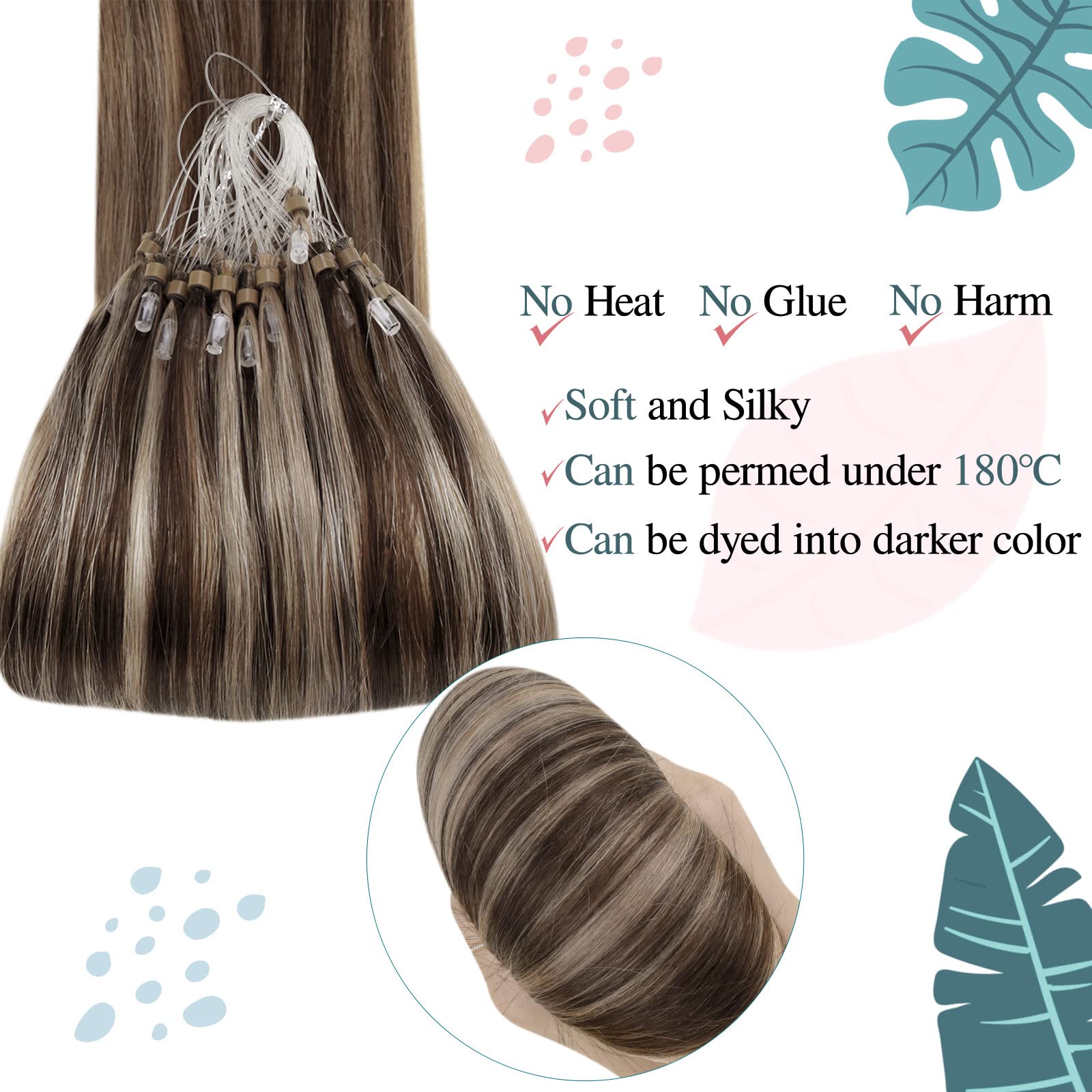Hetto Micro Loop Hair Extensions Real Hair Blonde Highlight 20 Inch 50g 50s U Tip Hair Extensions Human Hair#4/27 Dark Brown Highlighted Blonde 50 Strands 50 Grams 5