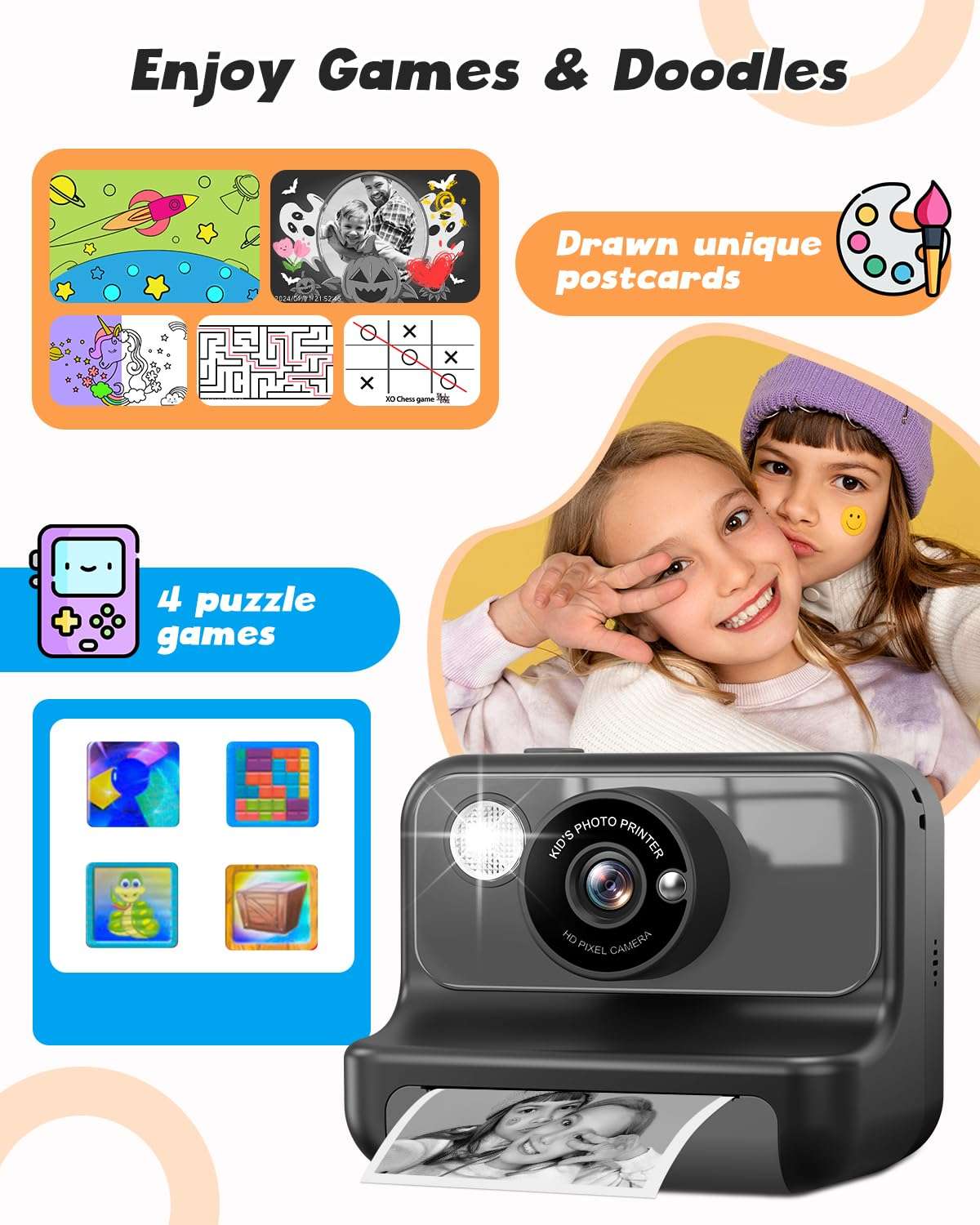 Kids Camera Instant Print, 1080P Video Instant Cameras for Kids, Christmas Birthday Gifts Toys Camera for Toddler Girls Boys Age 3-12-Black 6