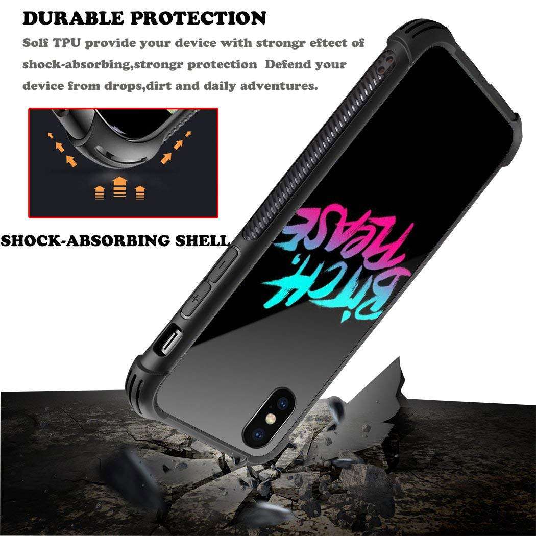 iPhone XR Case,Funny Adult Bitch iPhone XR Cases for Girls Boys,9H Tempered Glass Graphic Design Shockproof Anti-Scratch Tempered Glass Case for Apple iPhone XR 4