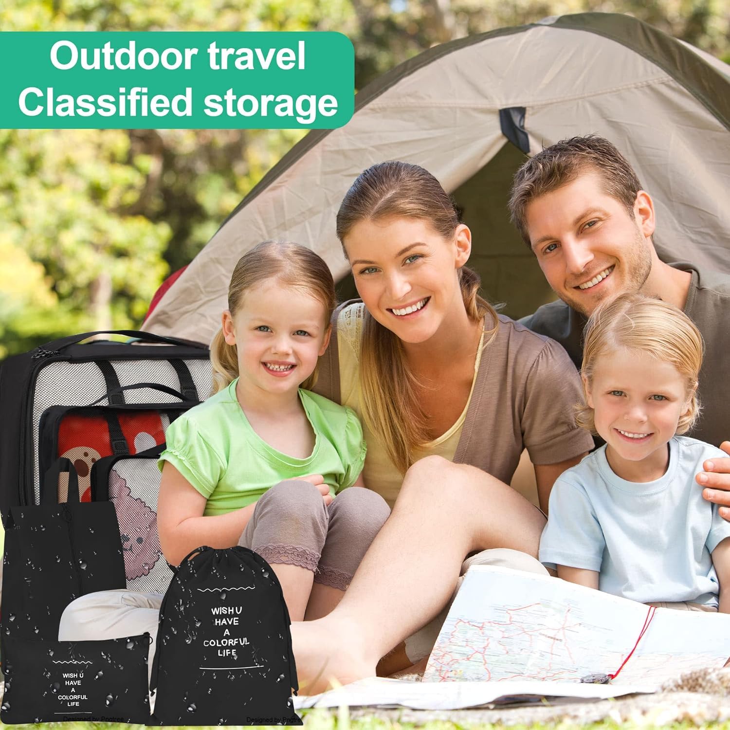 TS WITH TECHSUN Travel Organizer 7 in 1 Travel Laundry Cosmetics Luggage Packing Organizers Set Makeup Bags Organizer Packing Cubes with Shoe Bag for travel, Nylon (Black) 5