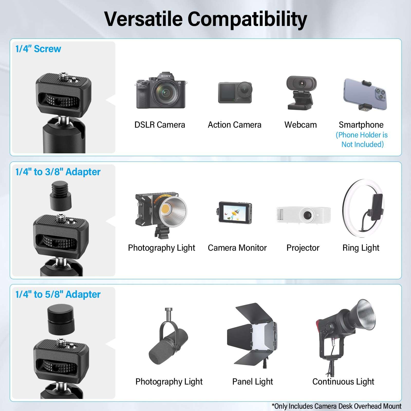 SIRUI 40" Overhead Desktop Mount w C-clamp, Heavy Duty Articulating Arm Camera Desk Mount, Flexible Magic Arm w Dual Ball Head, Boom Arm for Action Camera Ring Light Microphone Webcam Phone, AM-DK01 6