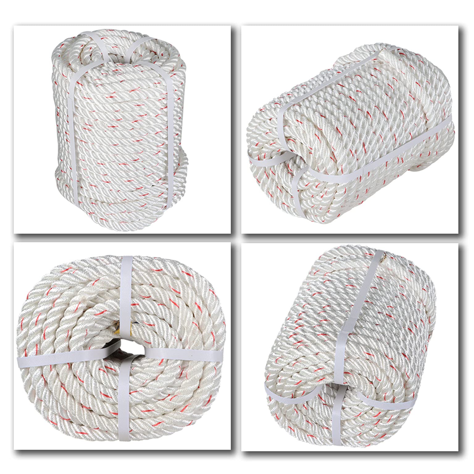 mitoharet 5/8In x 150FT Arborist Bull Rope | High Strength Polyester | Tree Rigging Line Utility Arbor Line | Double Braid Polyester Rope,White with One Red Tracer 6