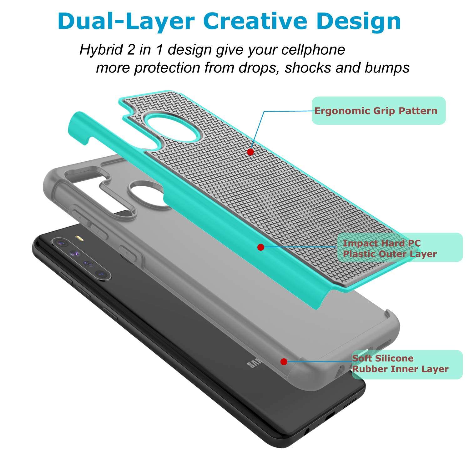 Takfox Galaxy A21 Case, Phone Case for Samsung A21, Heavy Duty Shockproof Rugged Cover Hard Plastic & Soft Silicone Dual Layer Protective Bumper Case for Samsung Galaxy A21-Turquoise 6