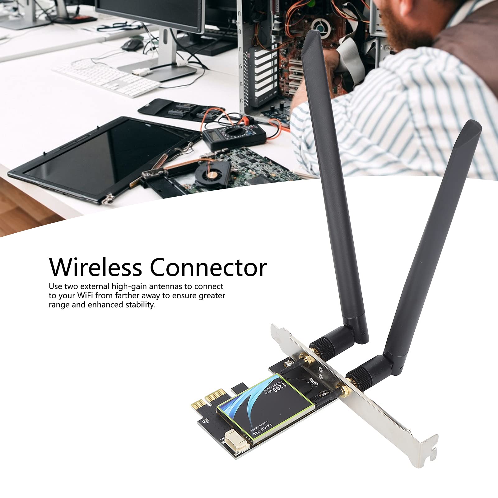 WiFi Adapter PCI-E Network Card, Dual Band 2.4/5Ghz Wireless PCI Express Adapter with Bluetooth 4.0, Compatible with PCI?E X1/X4/X8/X16, for Desktop PC 4