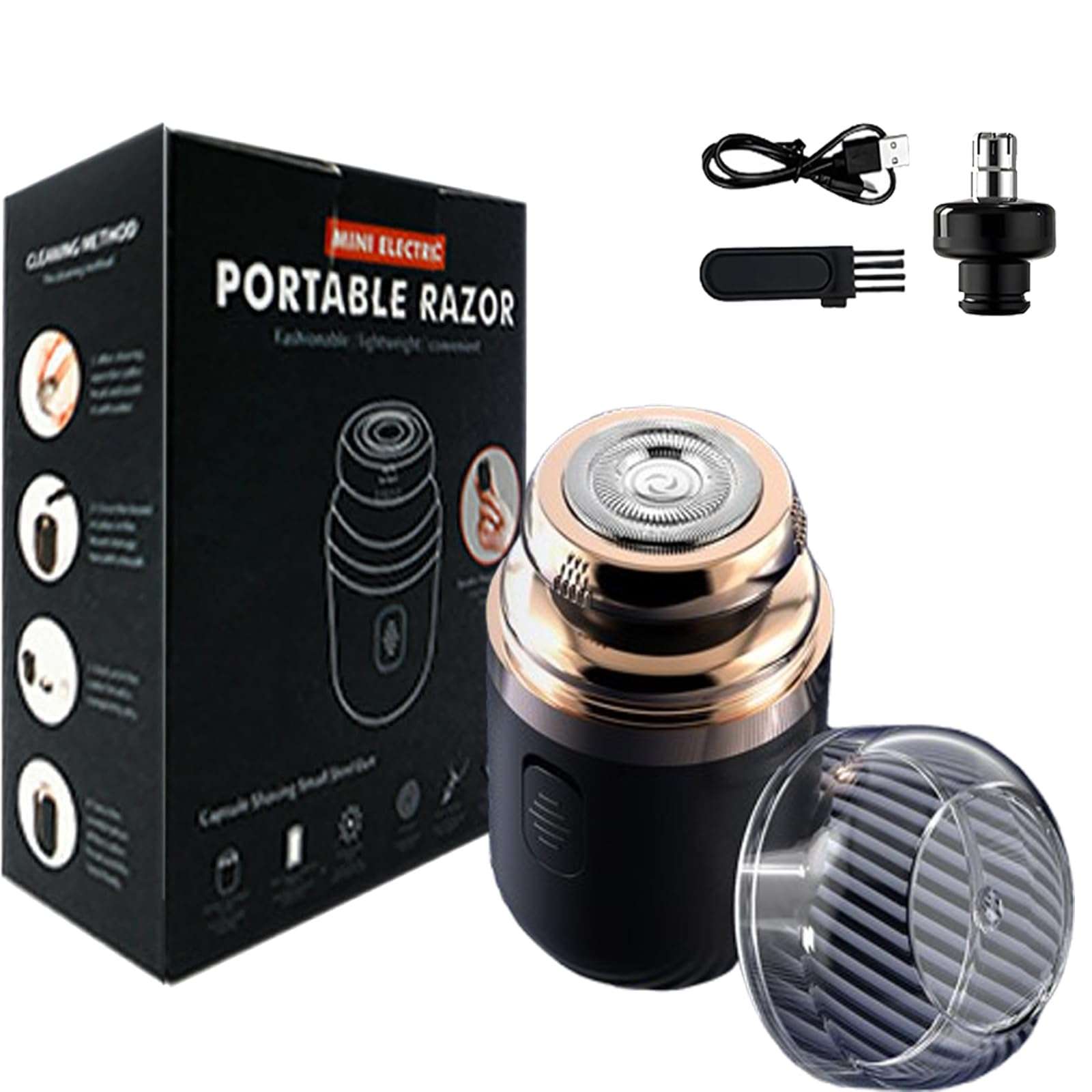 Capsule Razor, Capsule Razor Mini Portable Electric Shaver, Multifunctional Capsule Shave Men's Razor, Mini Portable Electric Shaver, Capsule Razor for Women and Men (Black) 1