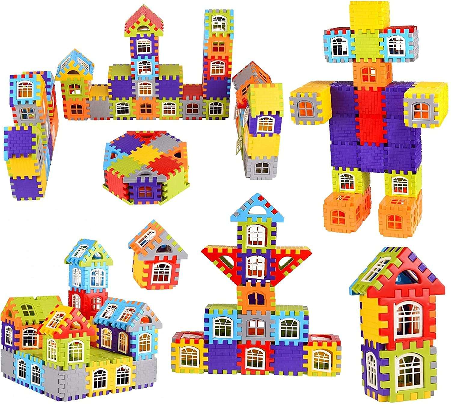 Leaffybezz Toys Kids Building Block Set,Education Blocks for Kids,Play Fun and Learning Blocks for Kids Games for Children (Multi-Color) (Approx 72 Piece) (House Building Block) 5