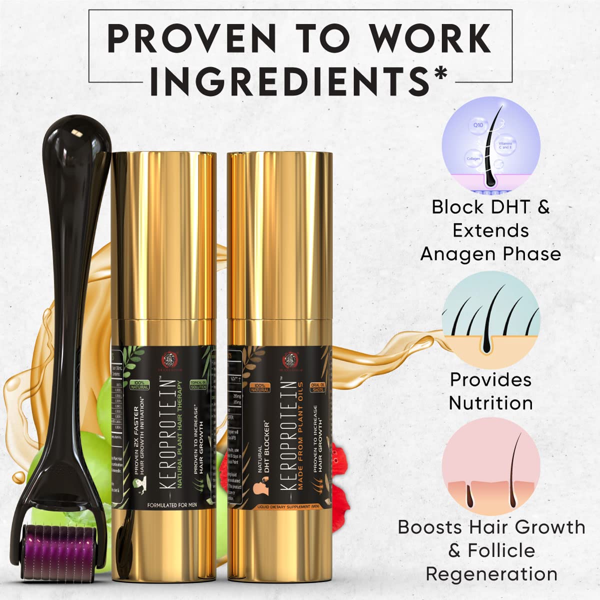 The Yoga Man Lab Keroprotein Hair Growth Kit (Men) Topical Hair Growth Oil (30ml) + DHT Blocker Oral Oil (30ml) + Keroneedle 0.5mm Natural Ayurvedic Plant Oils For Healthy Hair 5