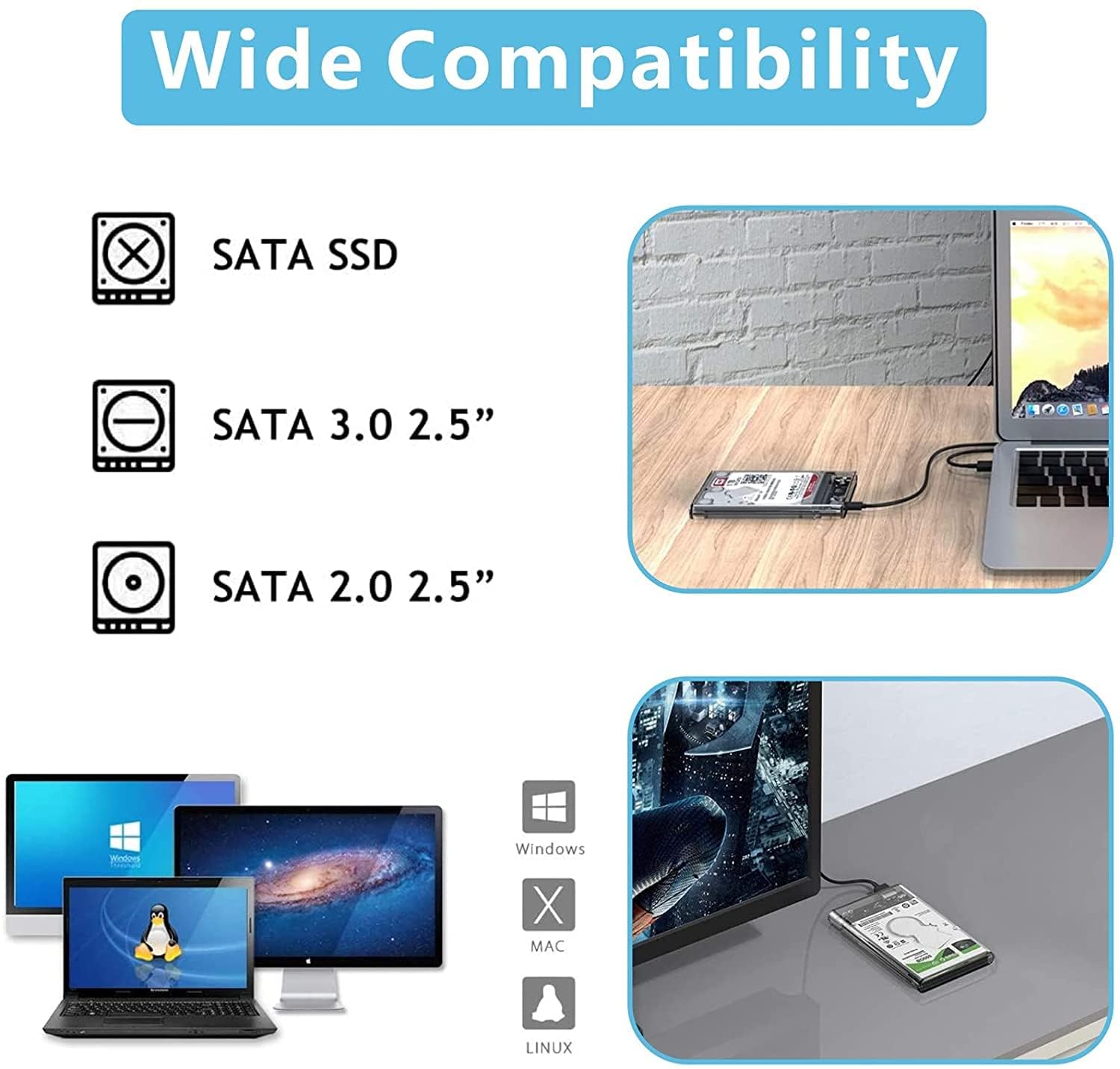 Technotech 2.5 Inch SATA to USB 3.0 External Hard Drive Enclosure HDD / SSD (Transparent) 6