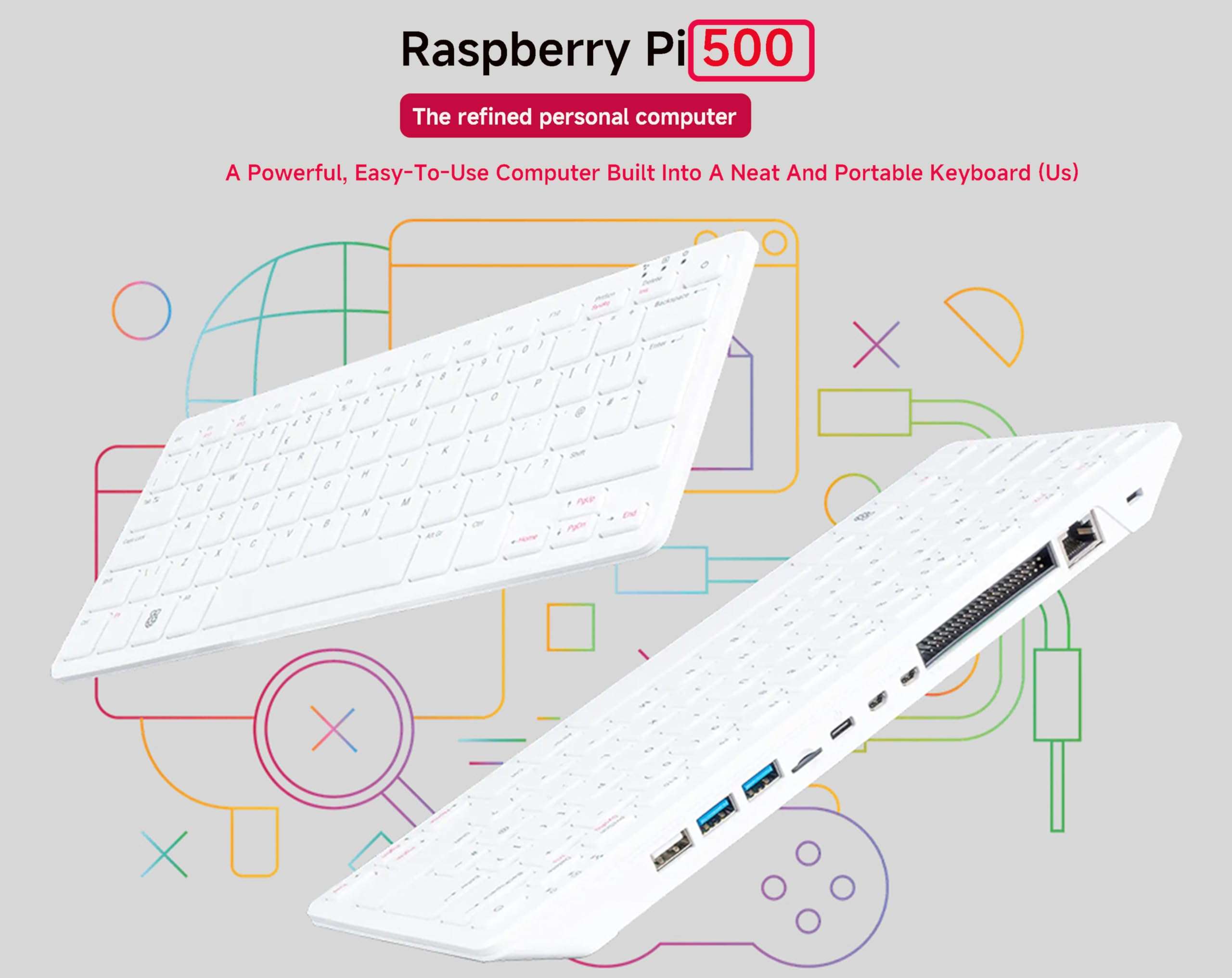 CeedLomi Official RPi 500 Portable Keyboard Computer Compatible with Raspberry Pi 500, Quad-Core 64-bit Arm Processor, Support WiFi/Bluetooth, Comes with Official 32GB Micro SD Card, etc. (6 Items) 3